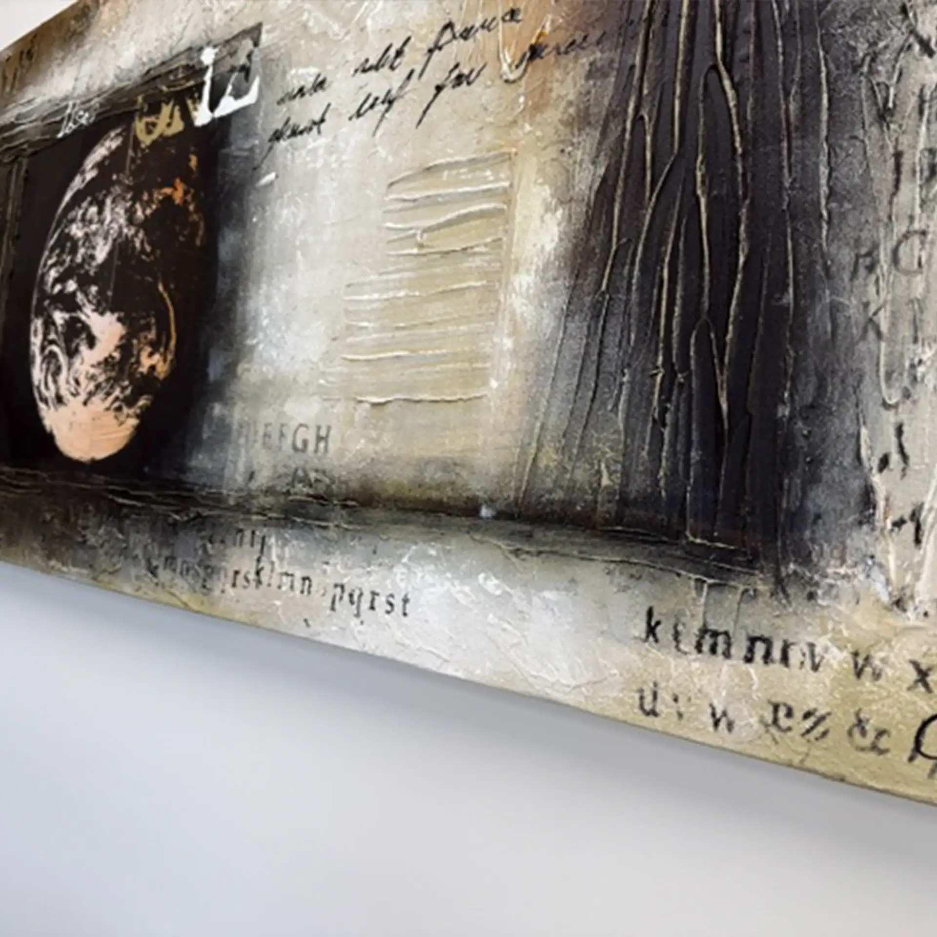 Abstract wall art titled Chili One with textured details and mixed media elements.