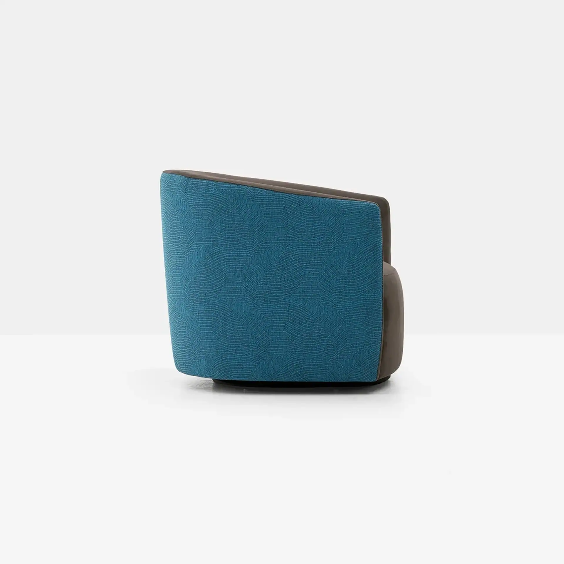 Sklar Furnishings Mila Swivel Chair with blue upholstery and dark base.