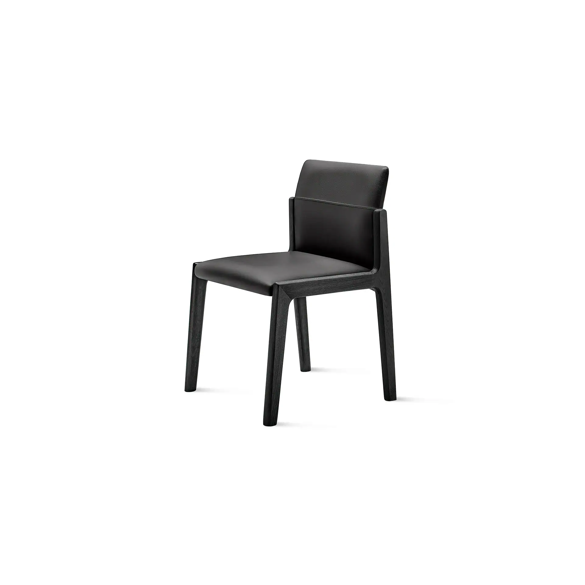 Modern black dining chair with padded back and seat for elegant dining spaces.
