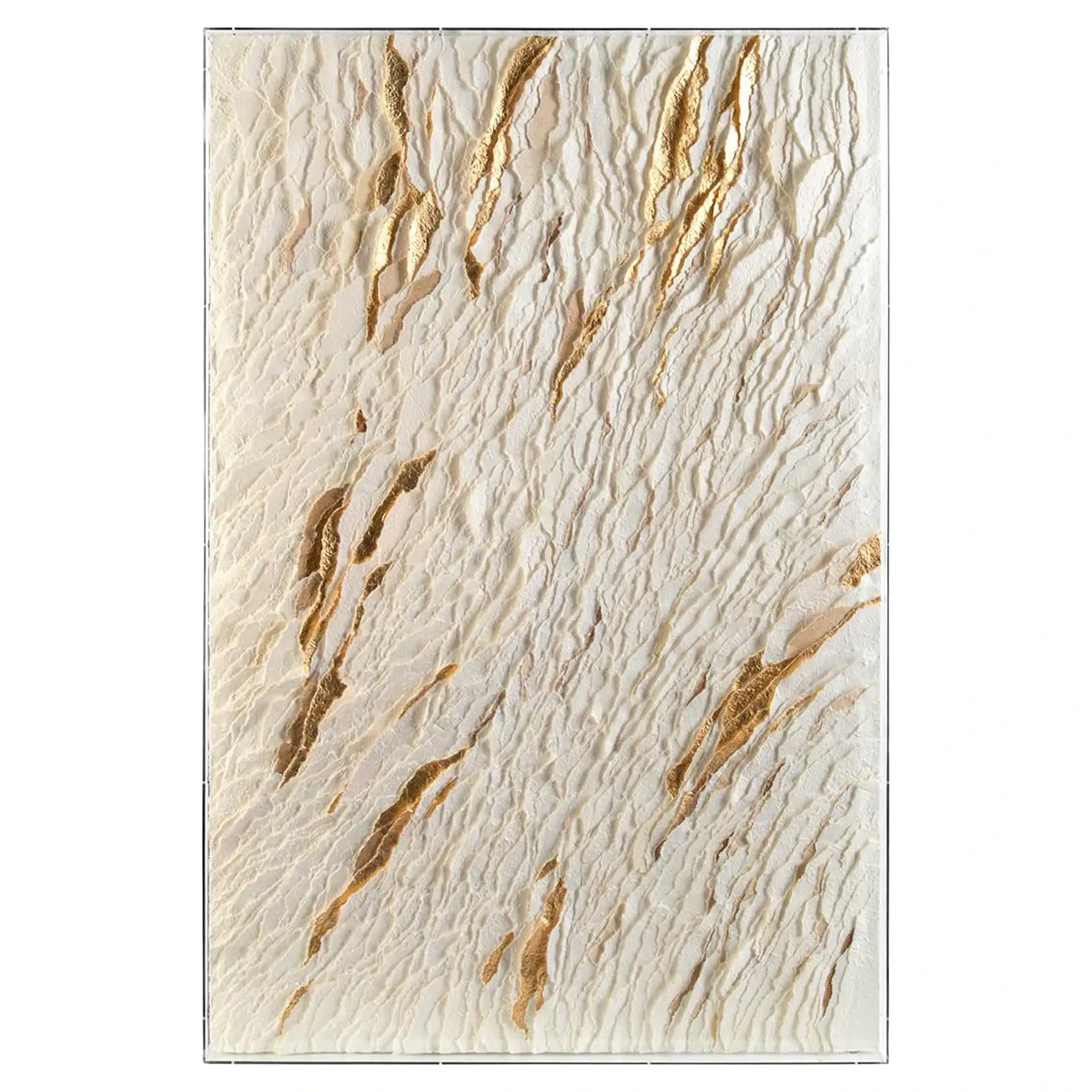 Textured natural stone wall panel with beige and brown tones for interior design.