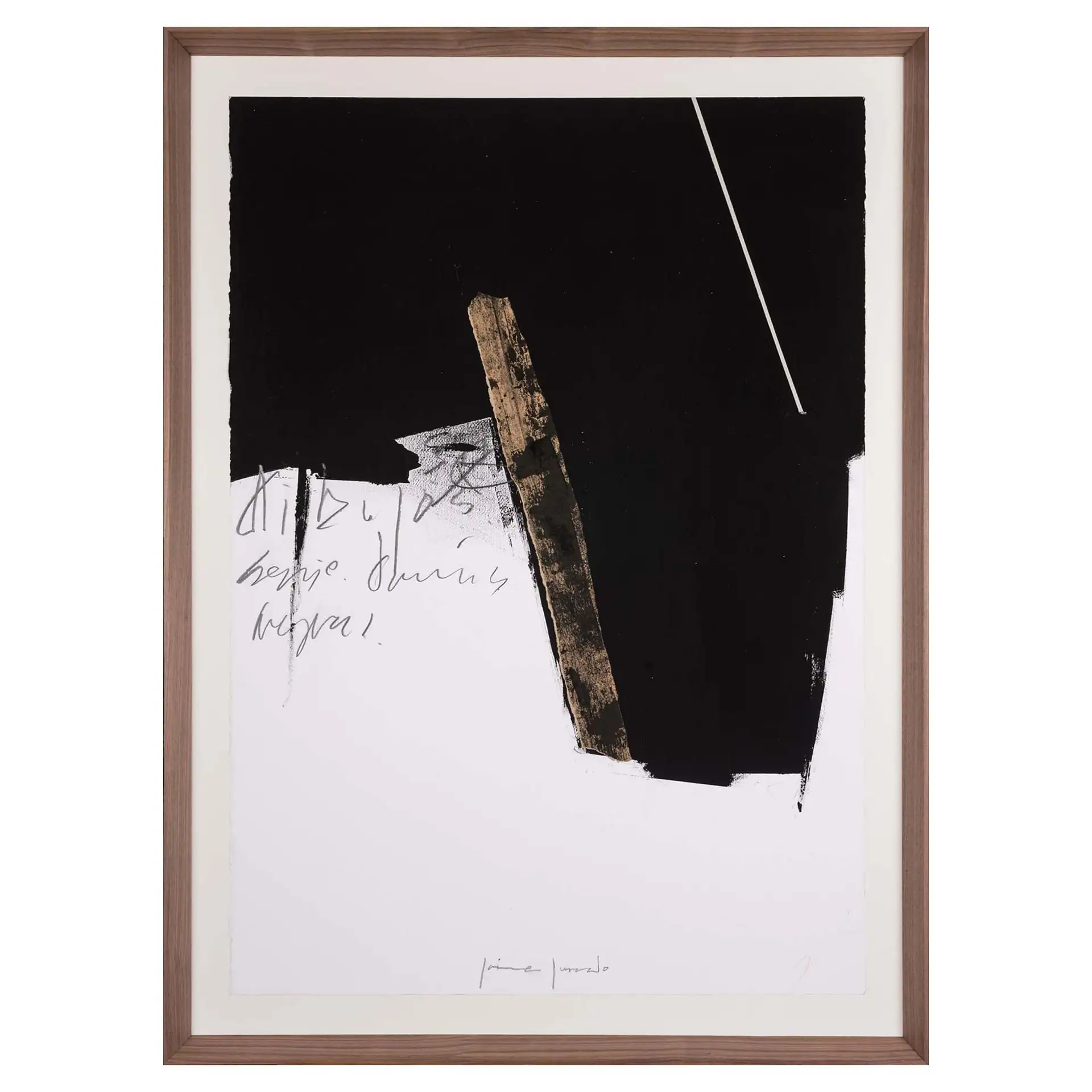 Abstract black and white paper art with textured elements and handwritten notes.