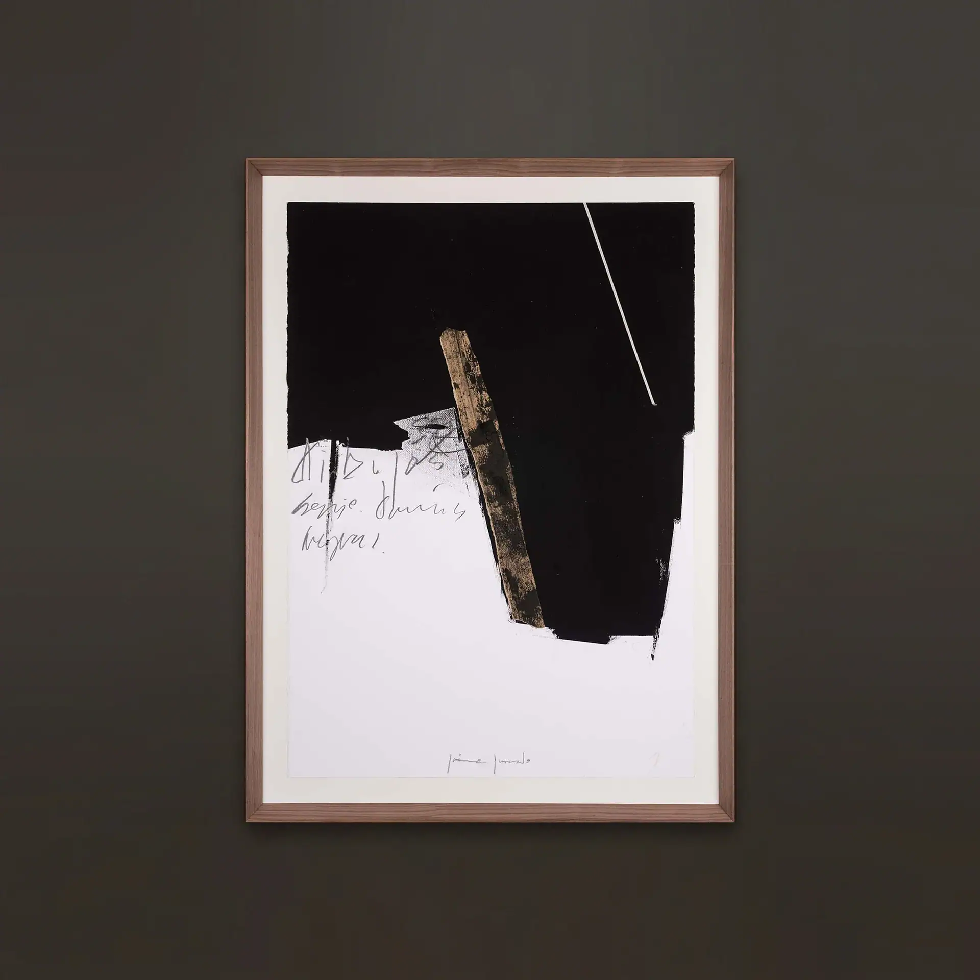 Abstract black and white paper art with textured elements and handwritten notes.
