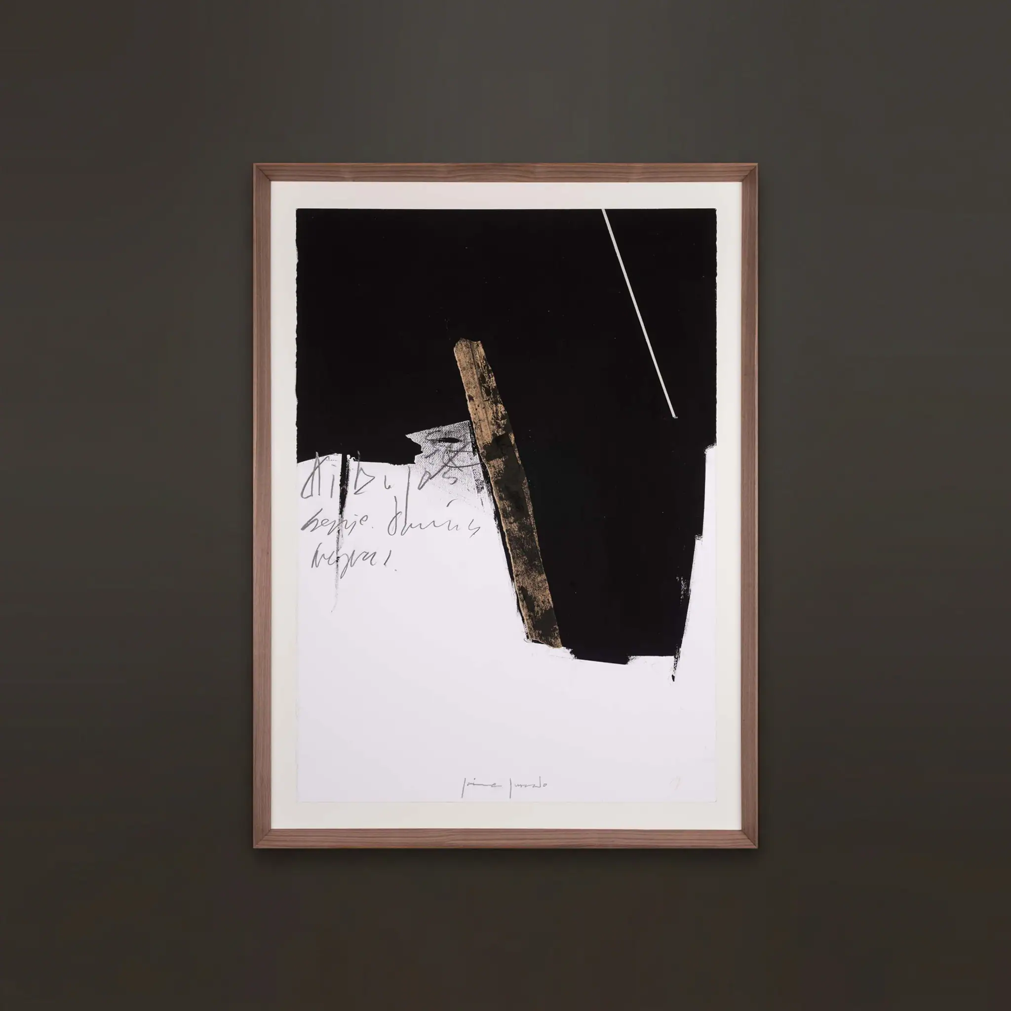 Abstract black and white paper art with textured elements and handwritten notes.