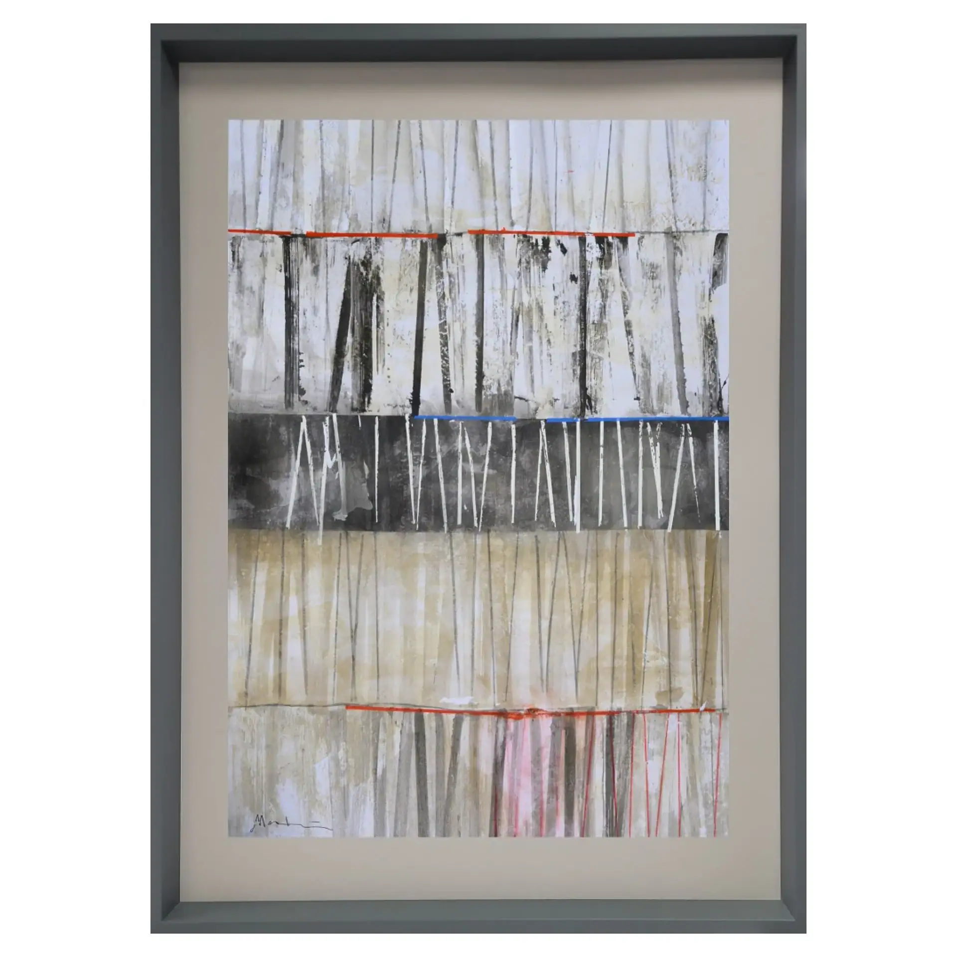 Modern abstract artwork with layered textures and subtle color accents.