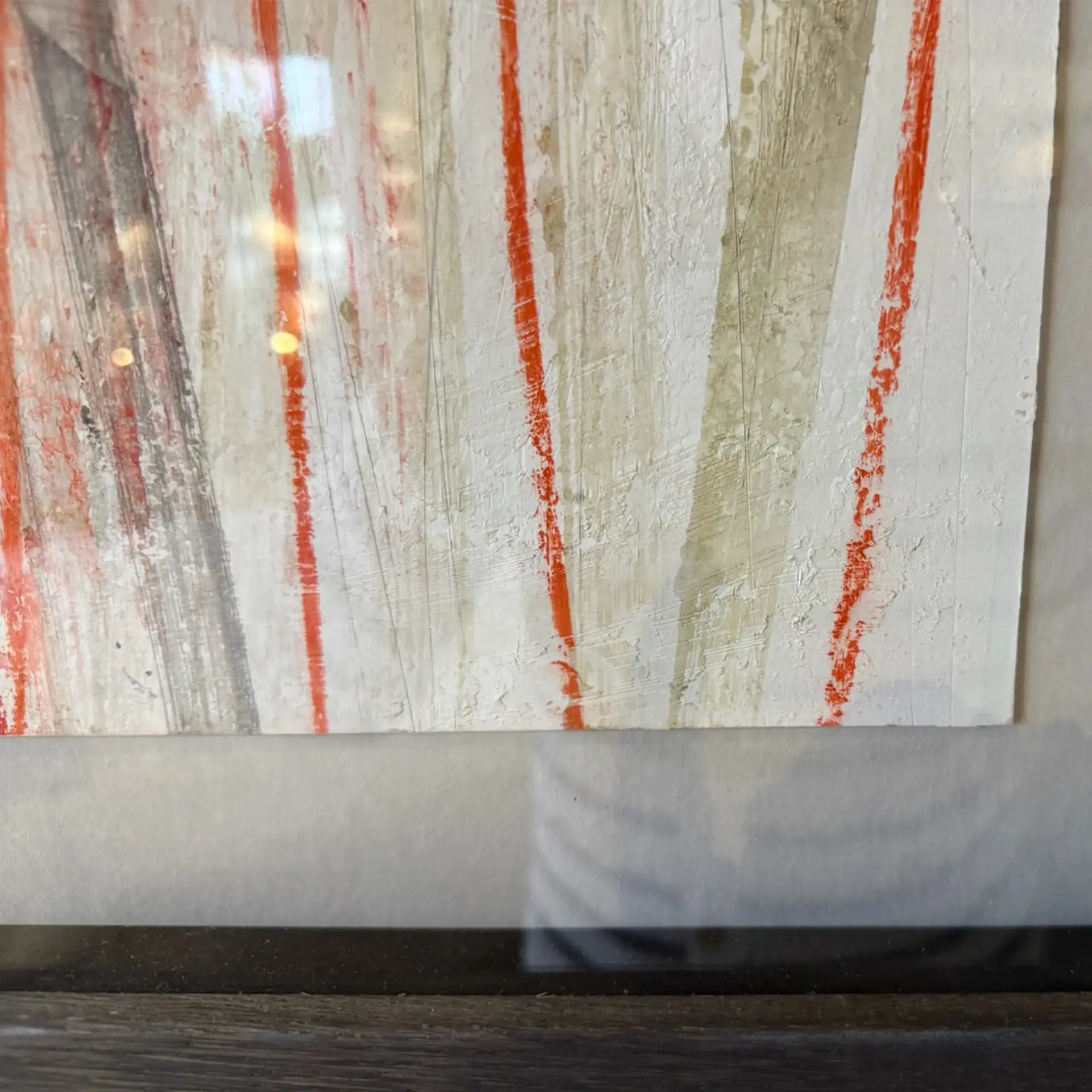Abstract modern art panel with textured surface and orange accents, ideal for contemporary interior.