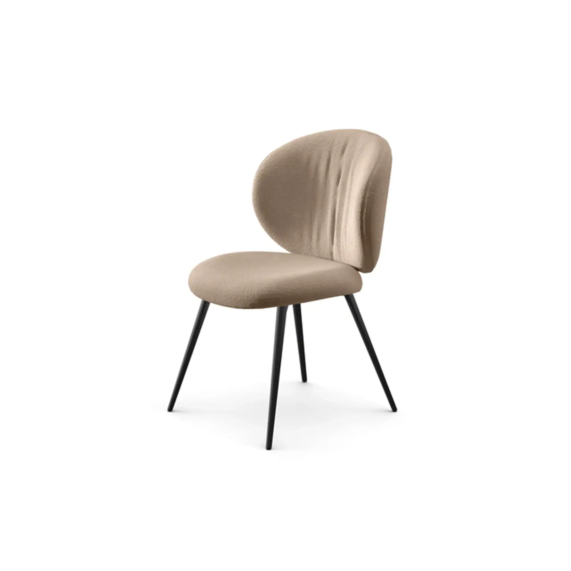 Contemporary beige upholstered chair with black metal legs.