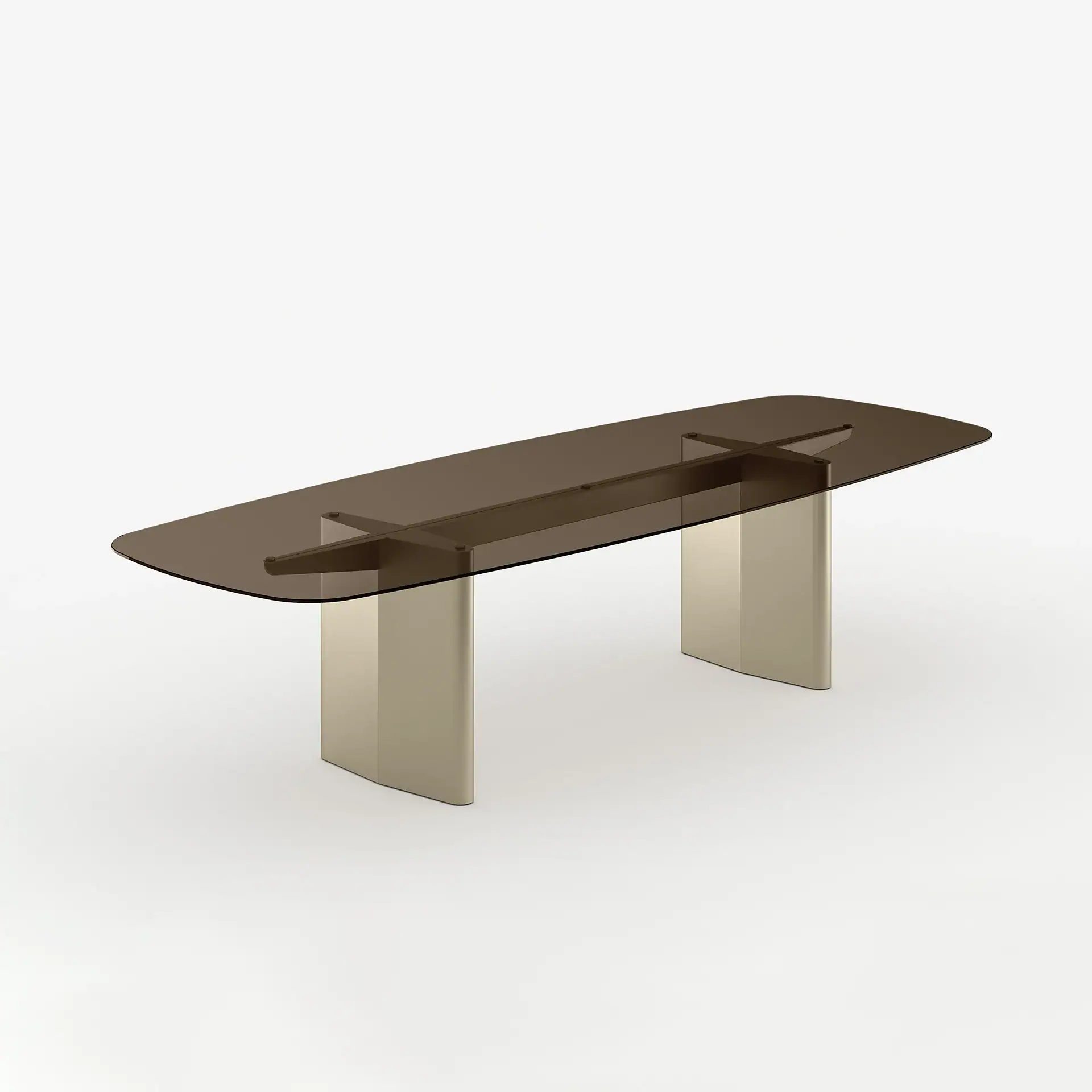 Elegant Nuvolari dining table with glass top and unique base design.