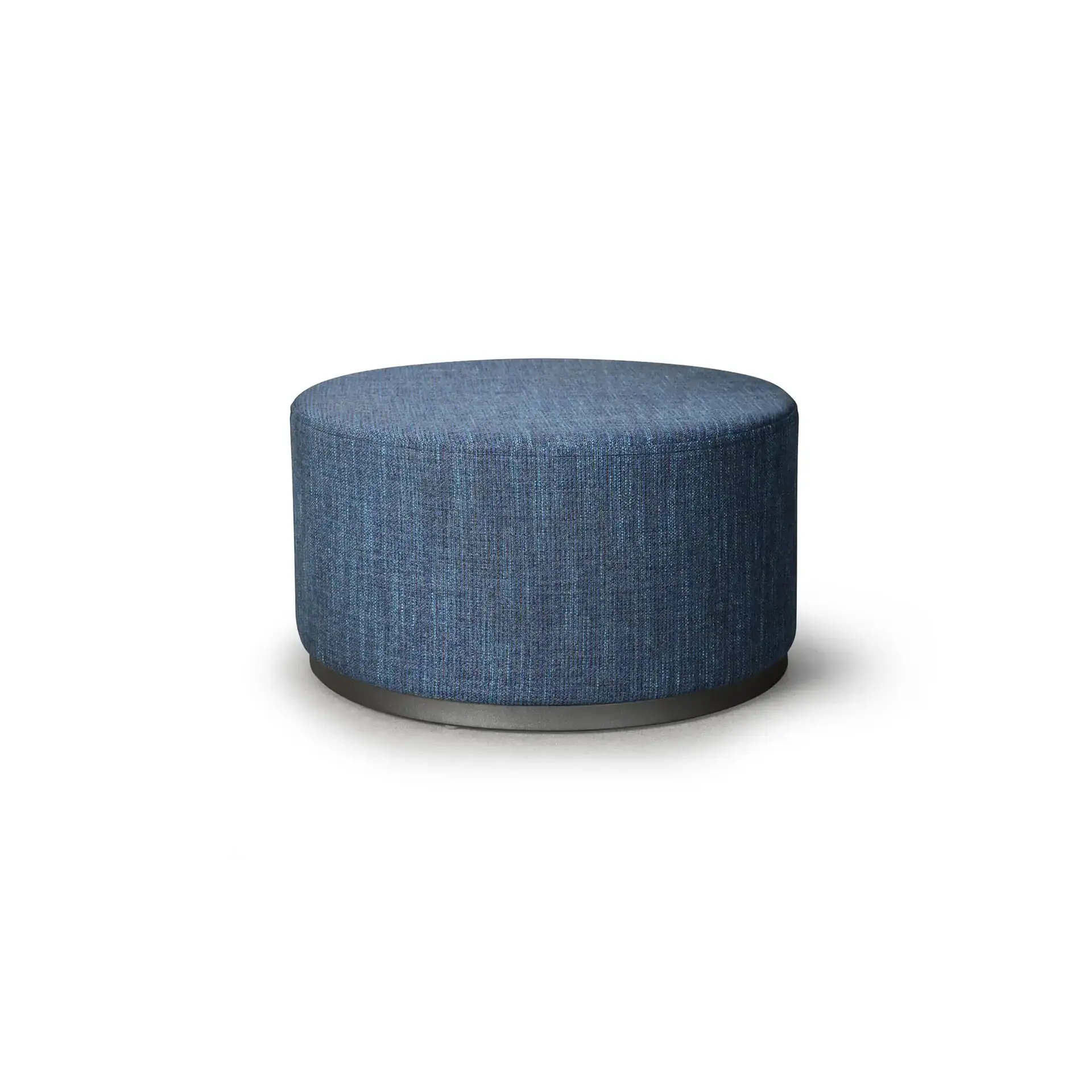 Sklar Furnishings Ottoman in blue fabric on white background.