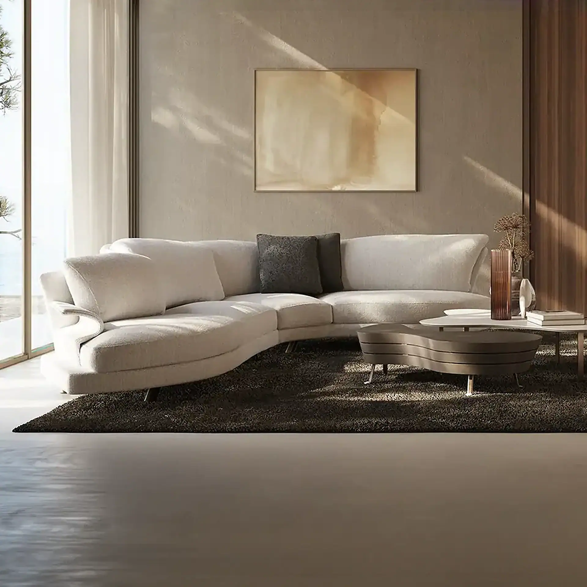 Super Roy Modular Curved Sofa in a modern living room with natural light.