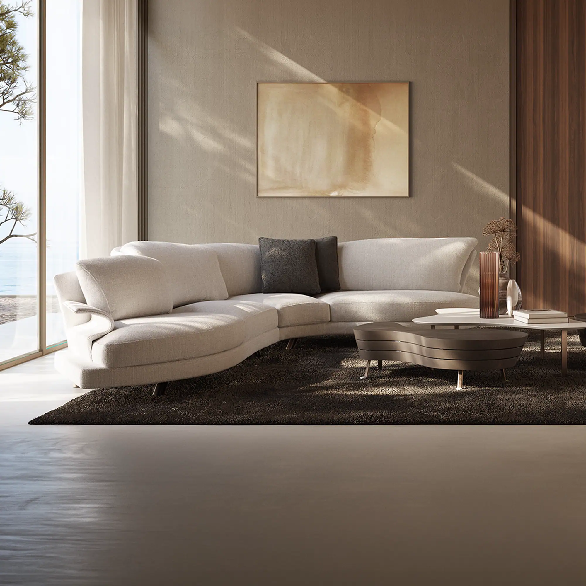 Super Roy Modular Curved Sofa in a modern living room with natural light.