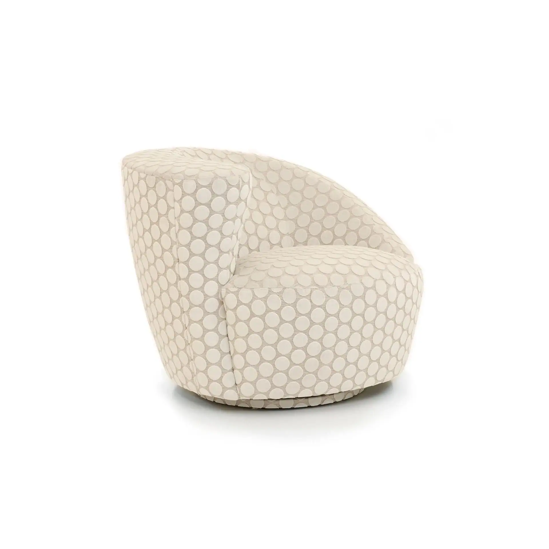 Carlisle Swivel Armchair with polka dot pattern in cream color.