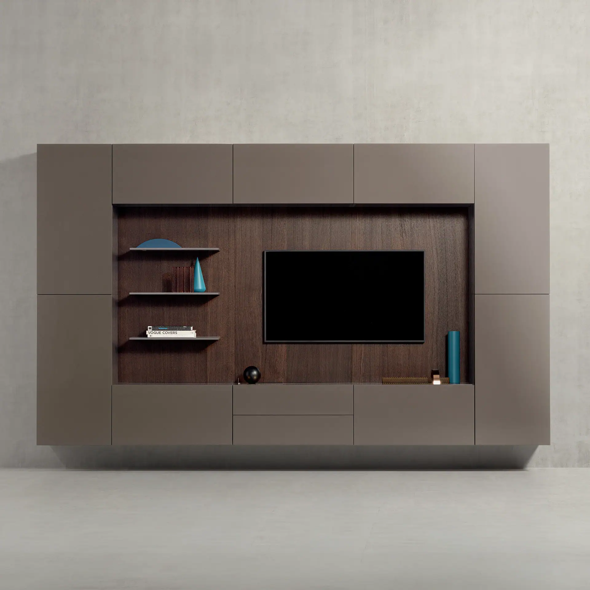Sklar Furnishings Spazio Wall Unit with open shelves and TV space.