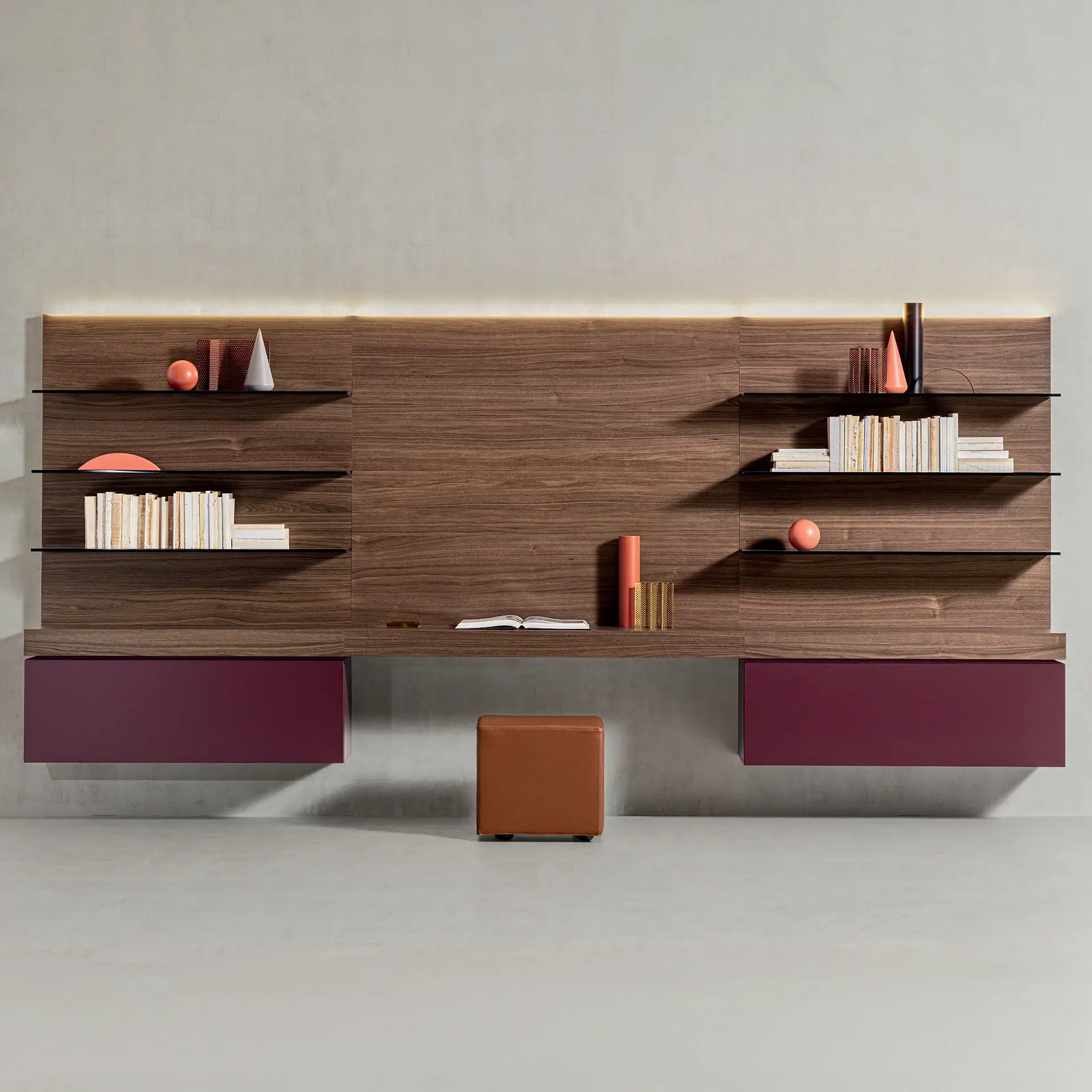 Sklar Furnishings Spazio Wall Unit with shelves and storage compartments.