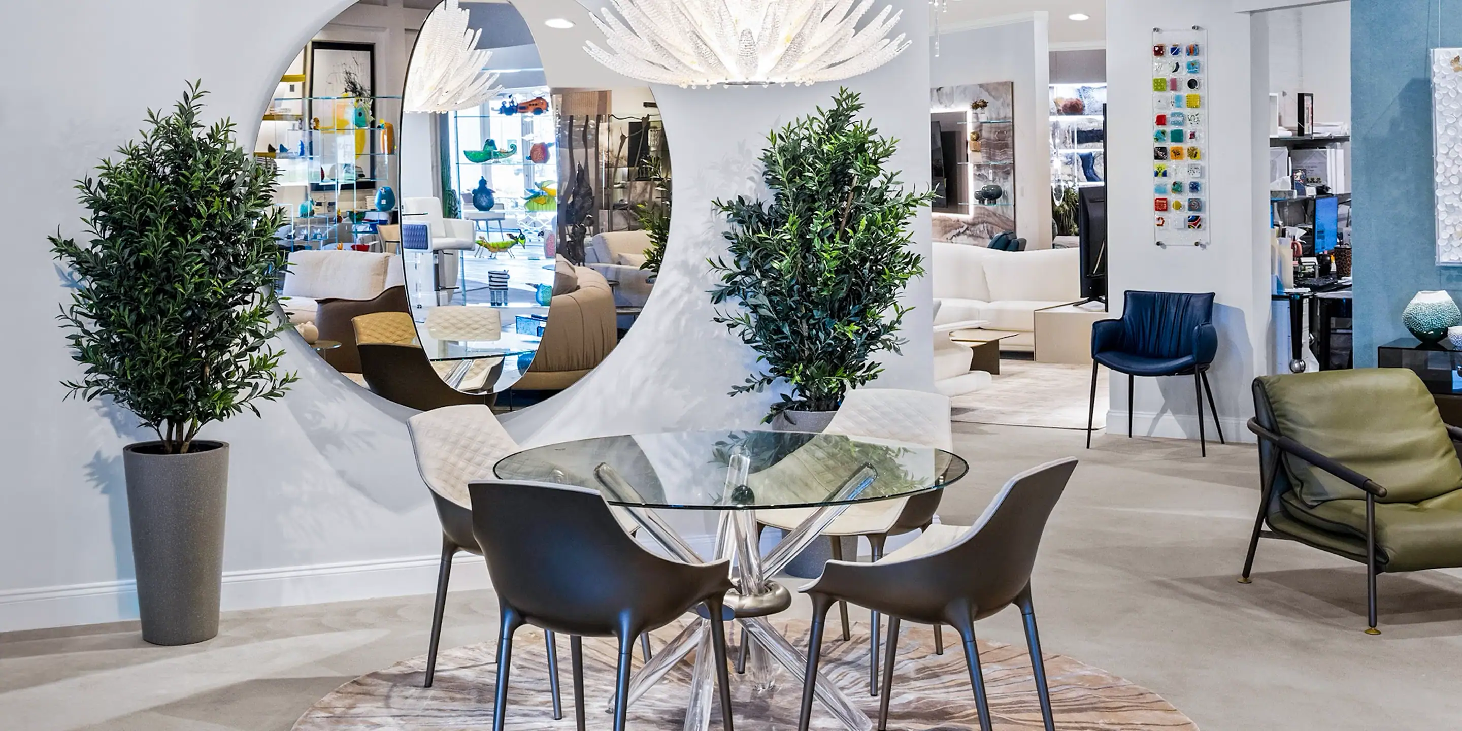 Modern Living Room with Green Plants Contemporary living room with green potted plants and stylish furniture.