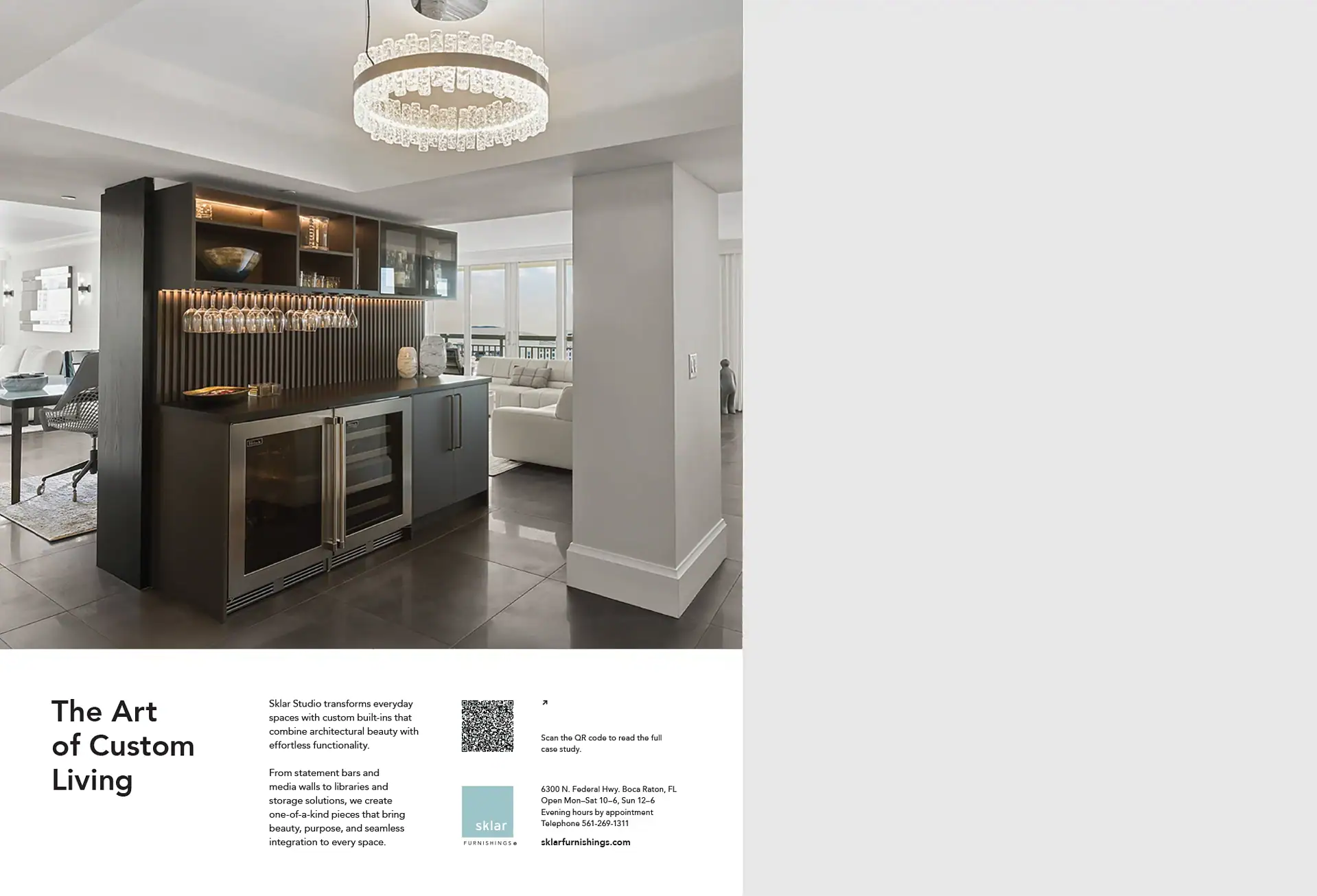 A modern custom-built bar area in a luxurious home, featuring dark cabinetry, integrated lighting, beverage coolers, and a crystal chandelier.