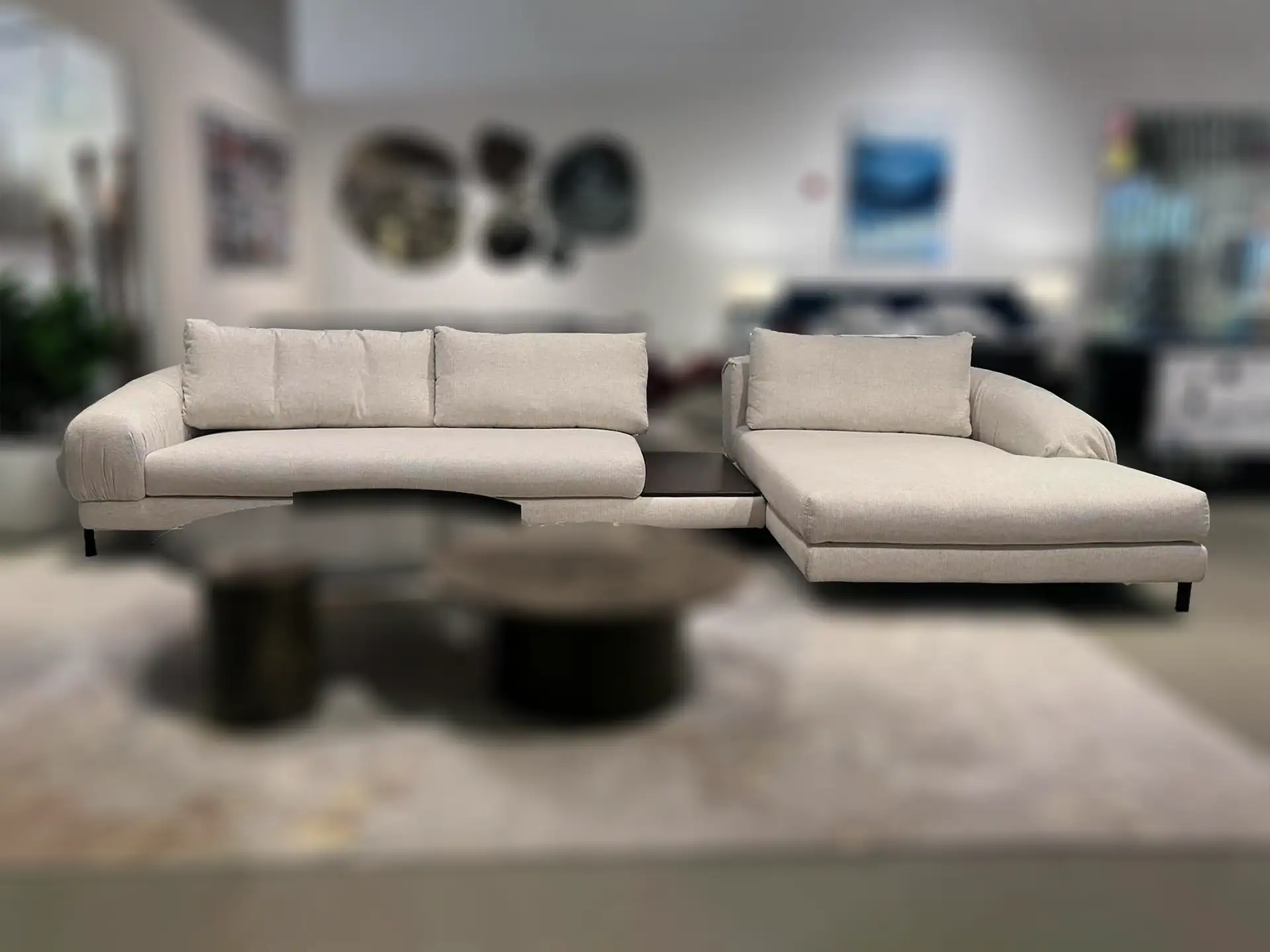 Sklar Furnishings Nicoline Crumble Sectional Sofa in a showroom setting.