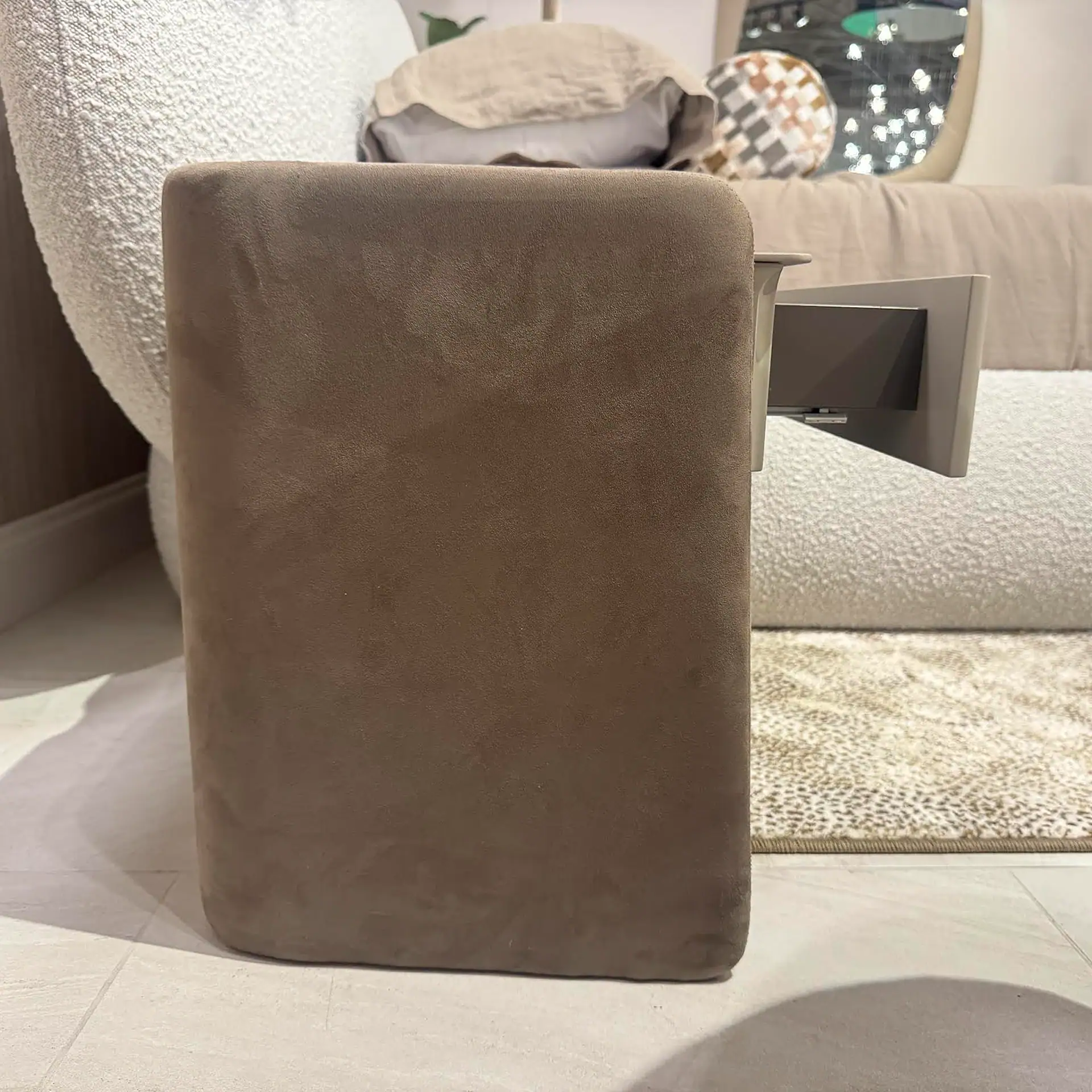 Pianca Chloe Low Nightstand in a modern bedroom setting.