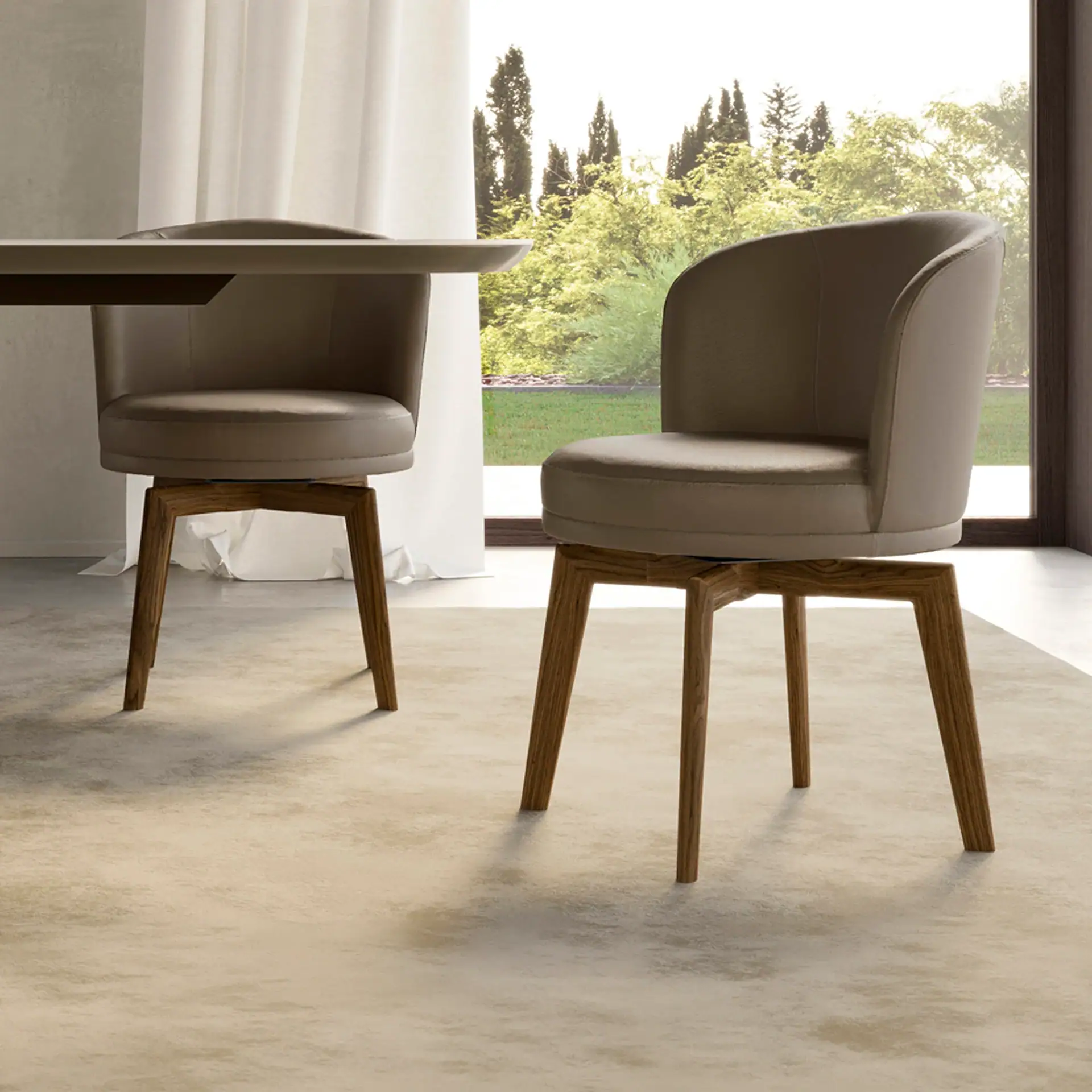 Ginger Dining Chair by Sklar Furnishings in a modern dining room.