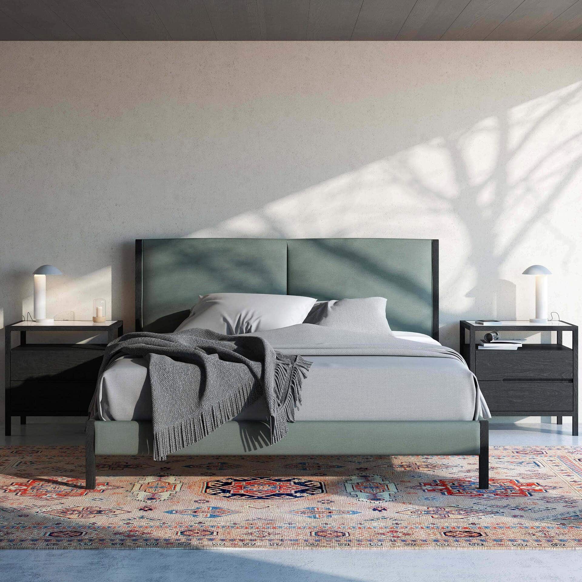 Sklar Furnishings bed with nightstands in a modern bedroom setting.