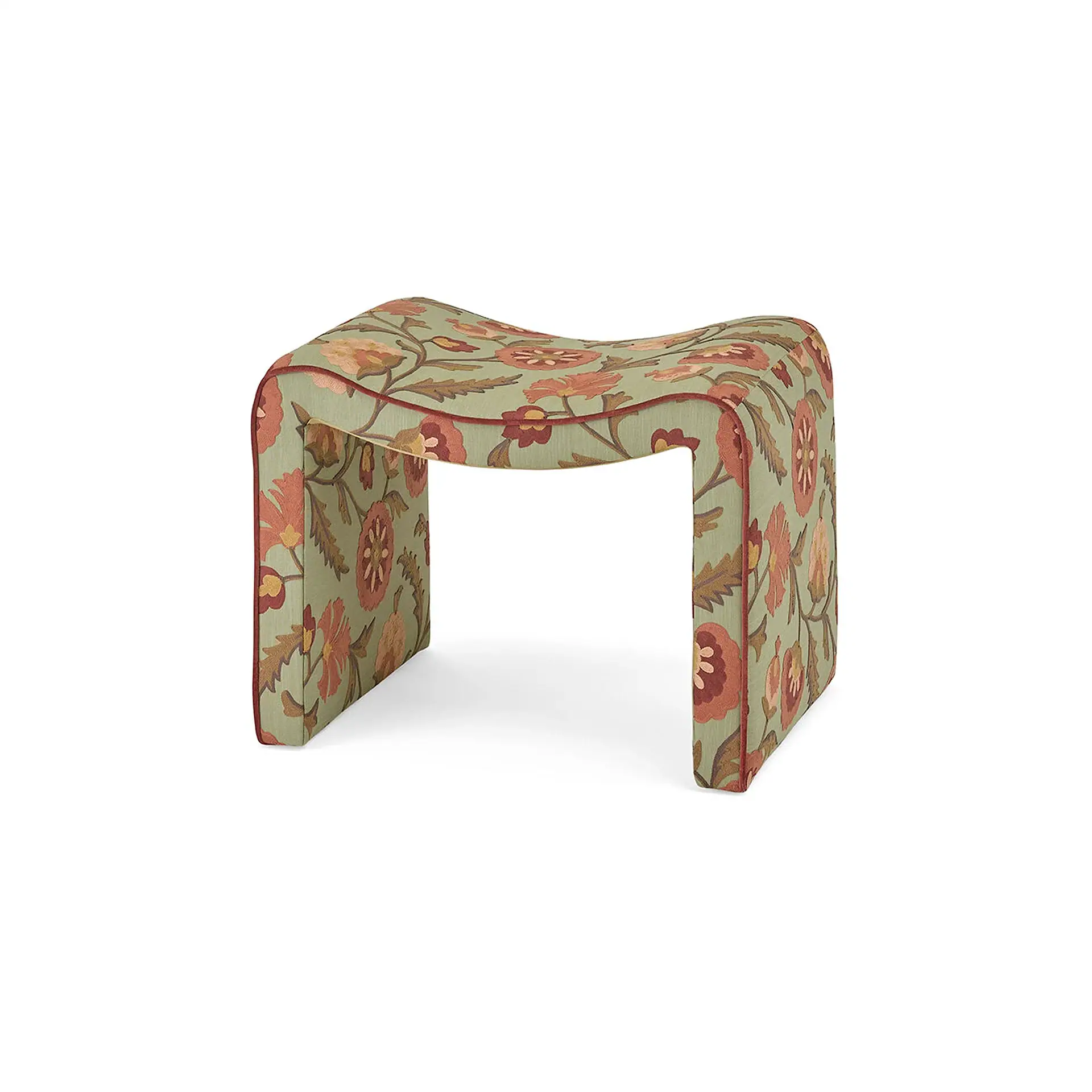 Sklar Furnishings Isla Ottoman with floral fabric pattern.