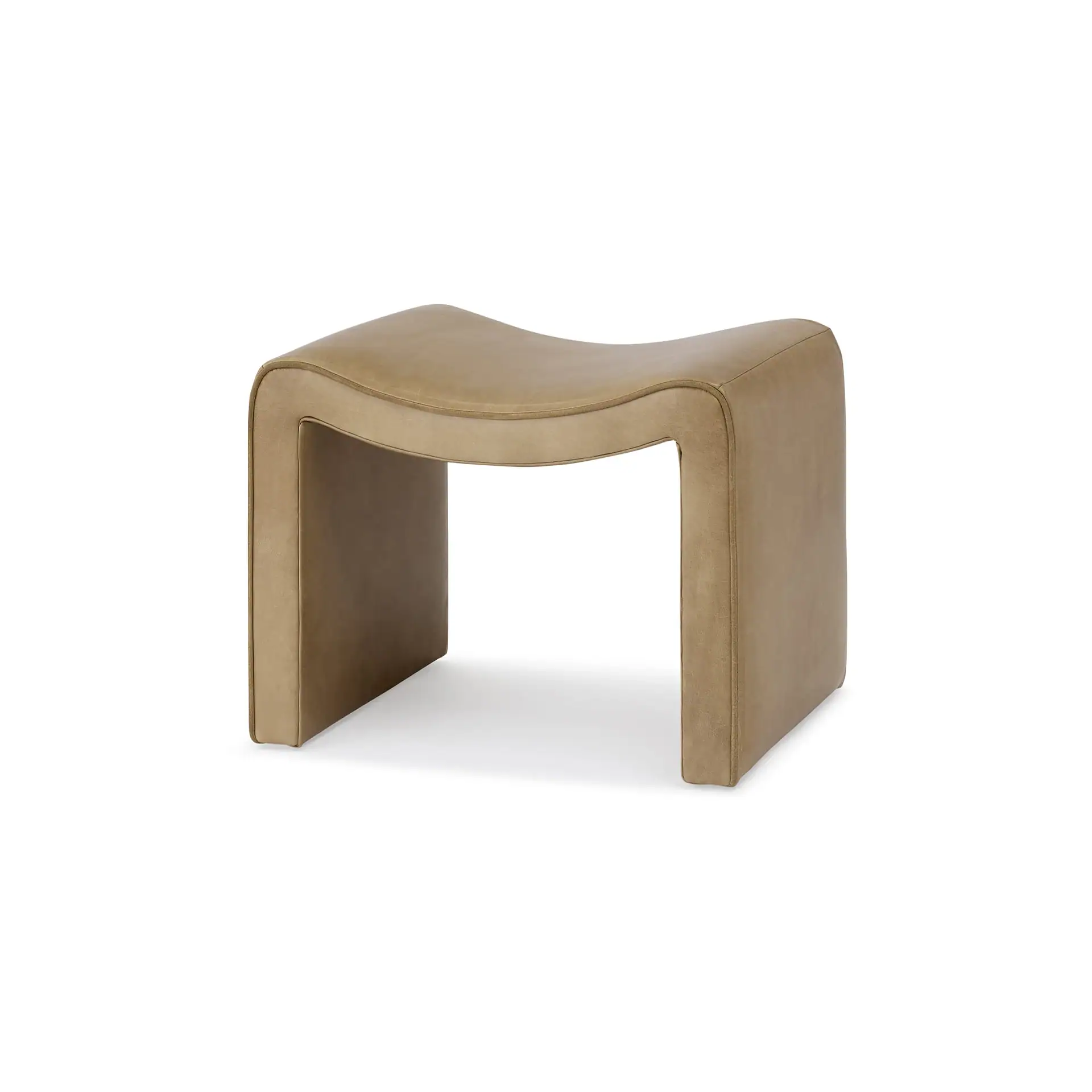 Sklar Furnishings Isla Ottoman in beige with curved design.