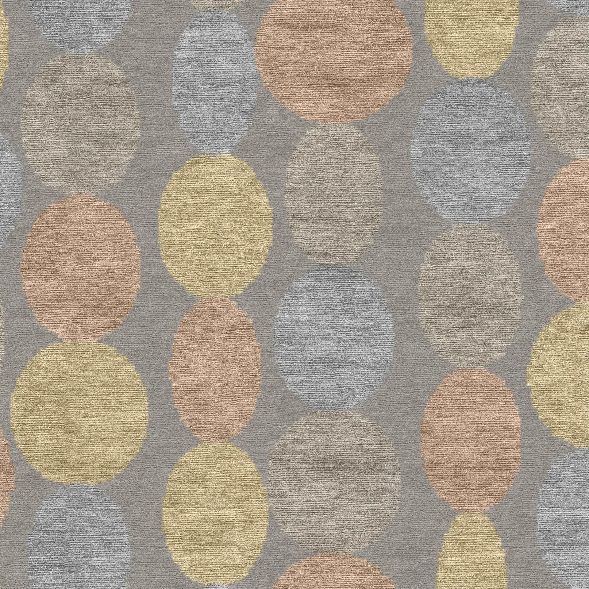 Baubles Area Rug with multicolored circles on a gray background.