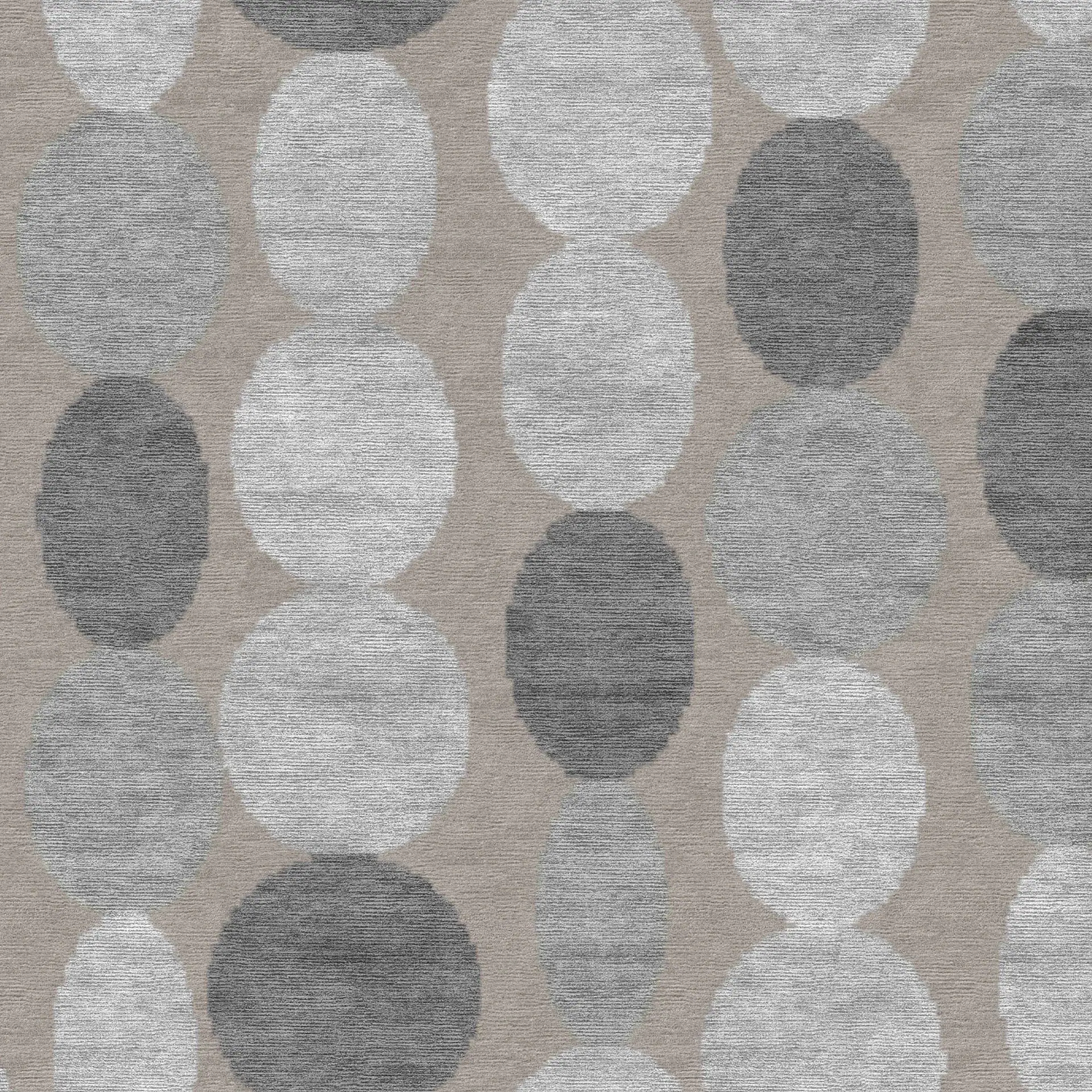 Baubles Area Rug with circular pattern in shades of gray and beige.