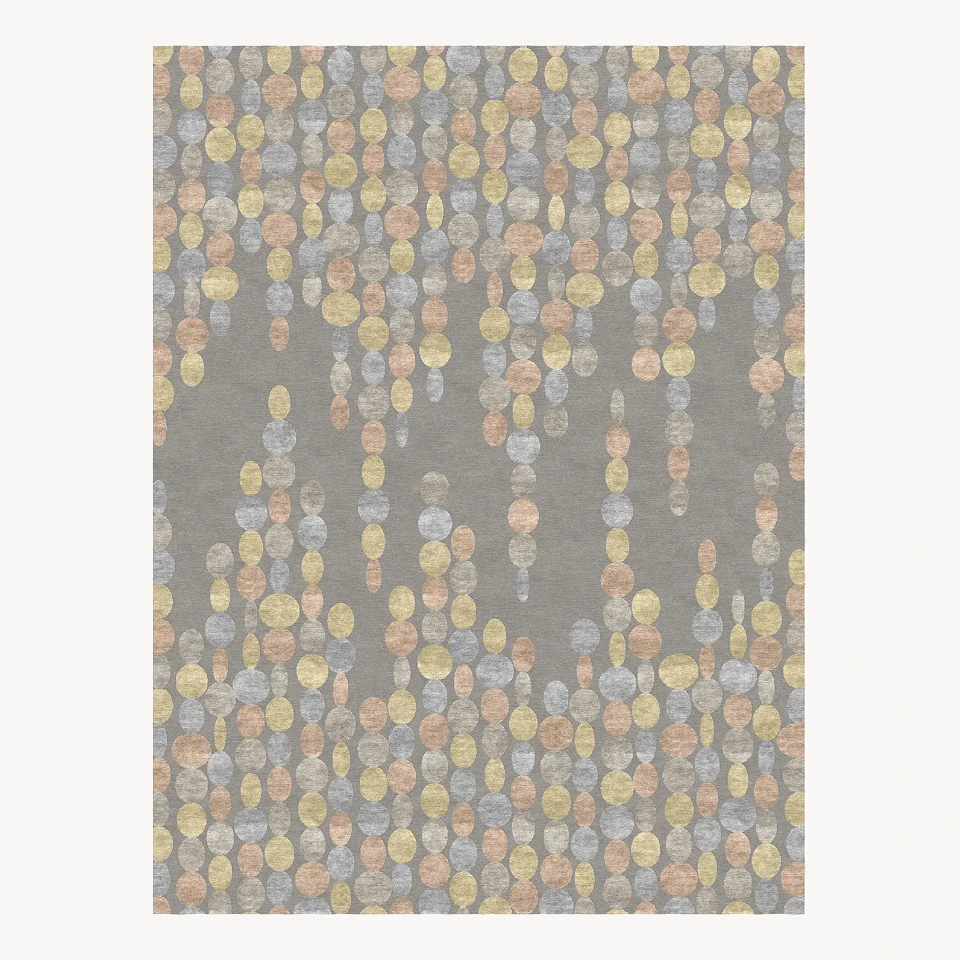 Baubles Area Rug with colorful circular pattern in neutral tones.