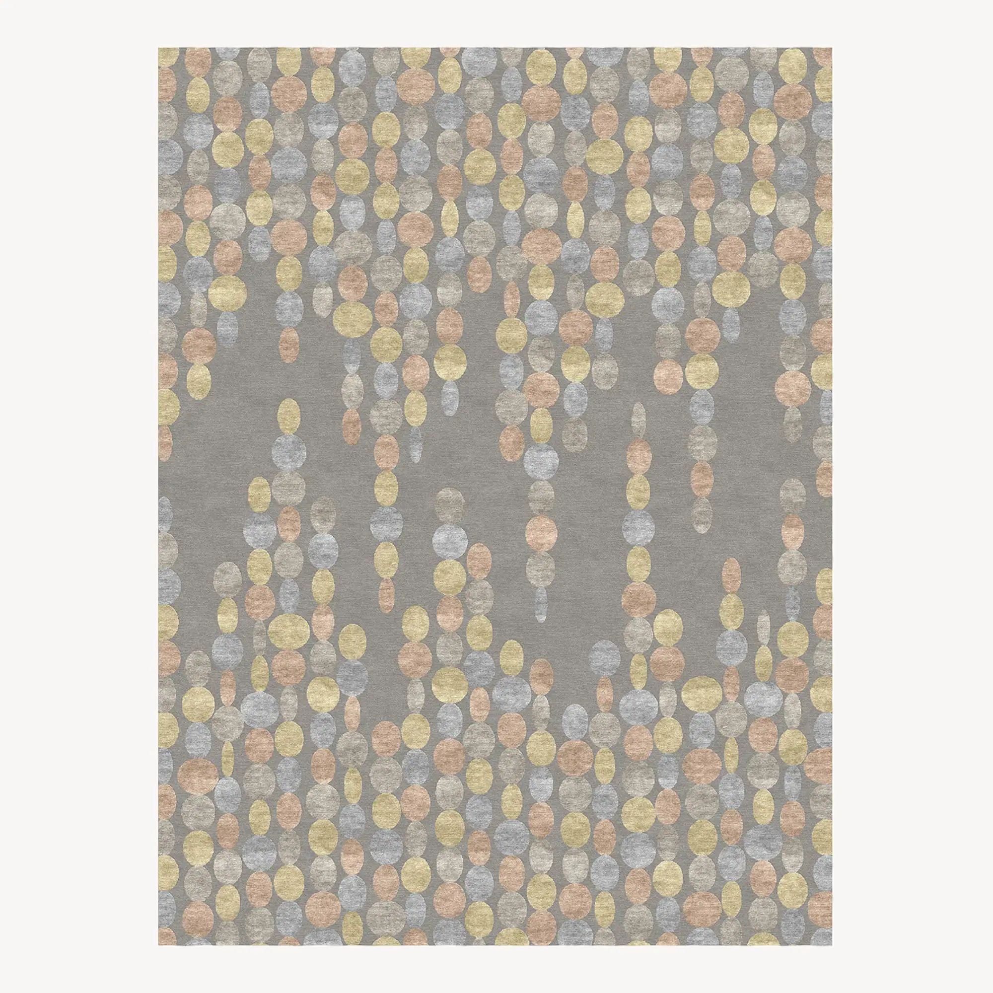 Baubles Area Rug with colorful circular pattern in neutral tones.