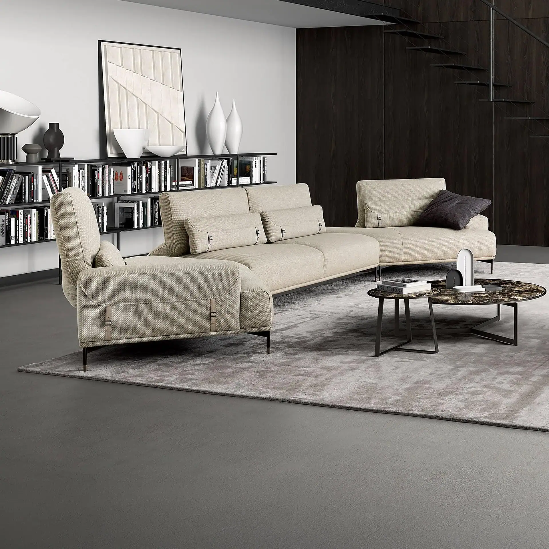 Sklar Furnishings Sirio Modular Sectional Sofa in a modern living room.