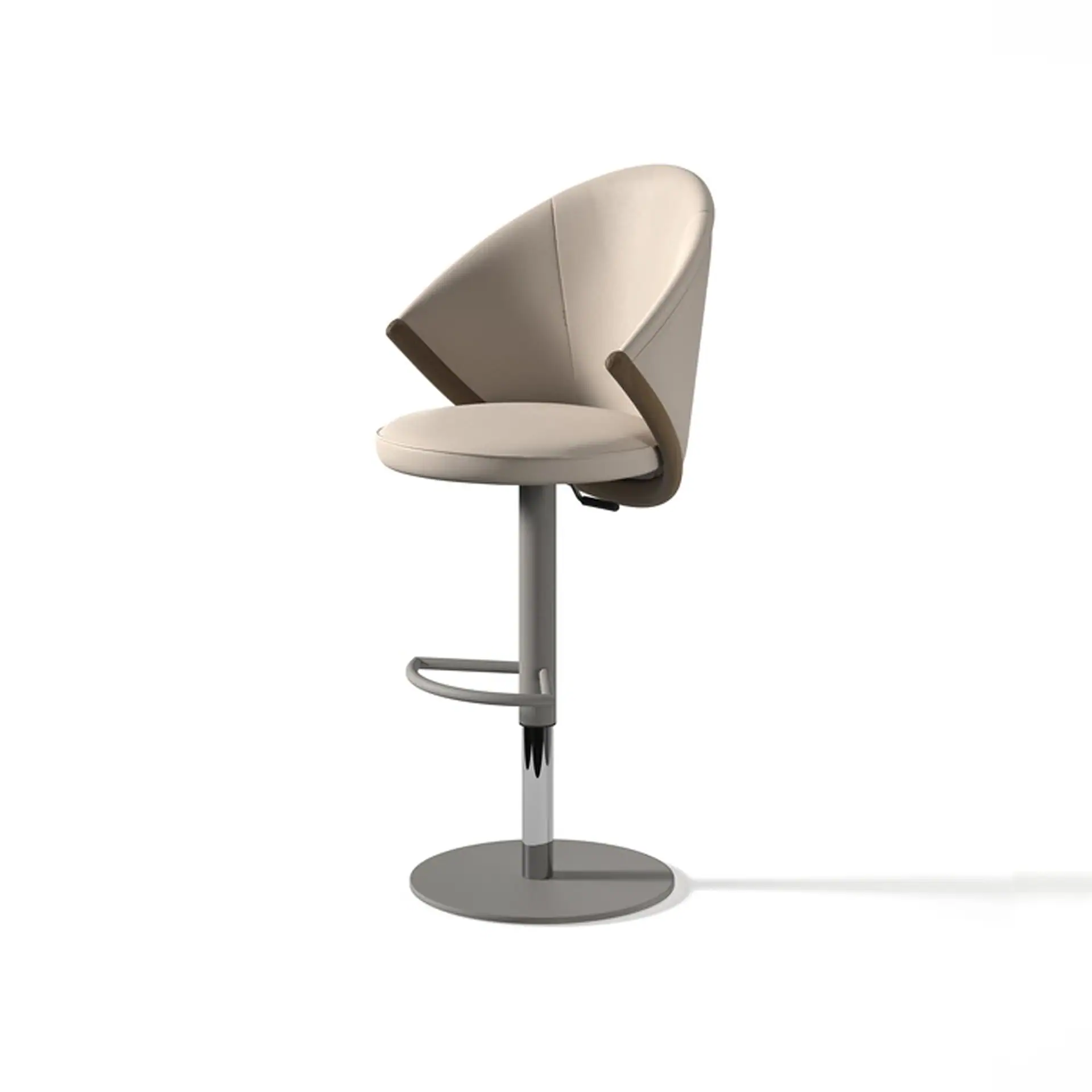 Sklar Furnishings Bow adjustable bar stool with beige and brown upholstery.