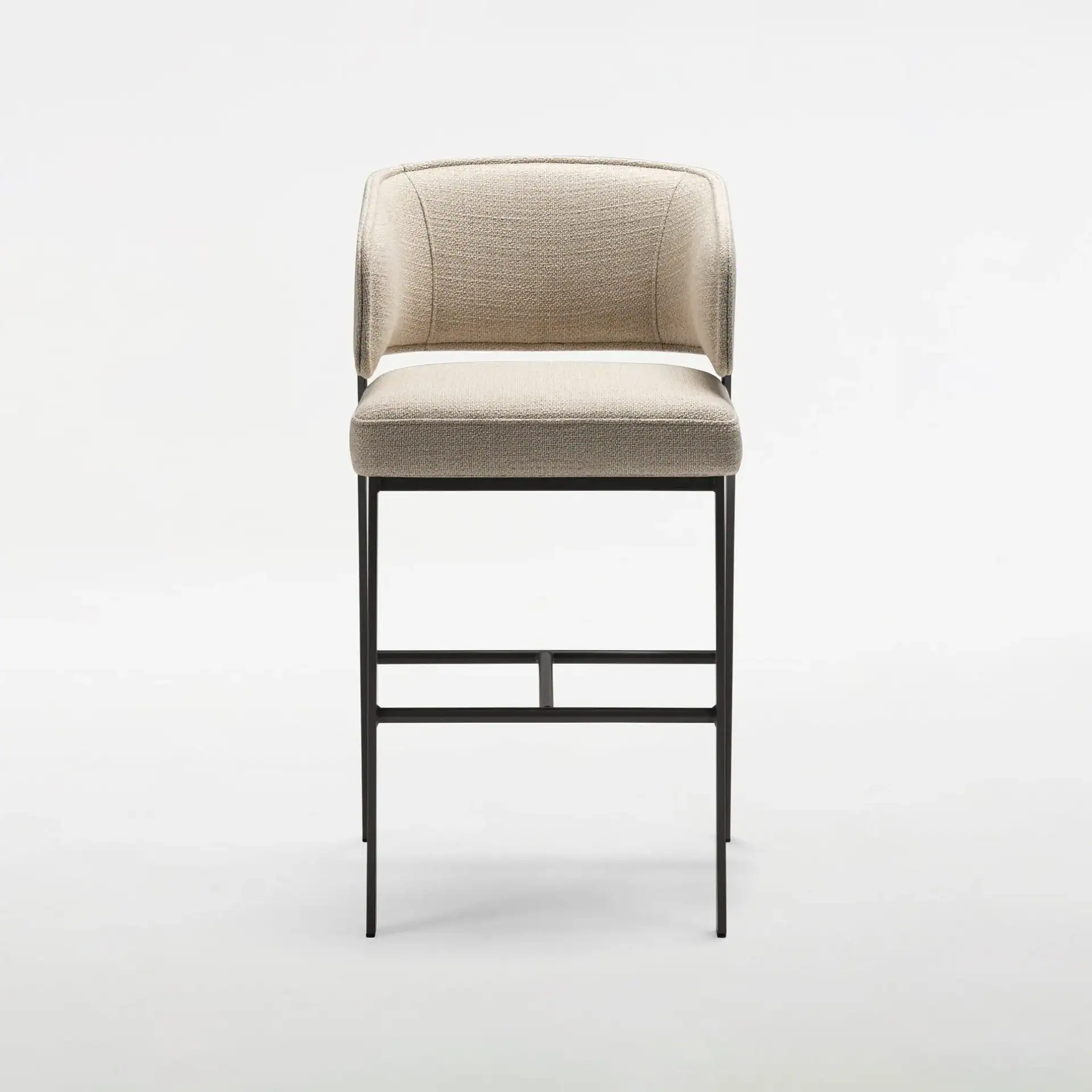 Sklar Furnishings Madison bar stool with beige upholstered seat and backrest.