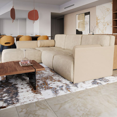 Sklar Furnishings beige sectional sofa in contemporary living room.