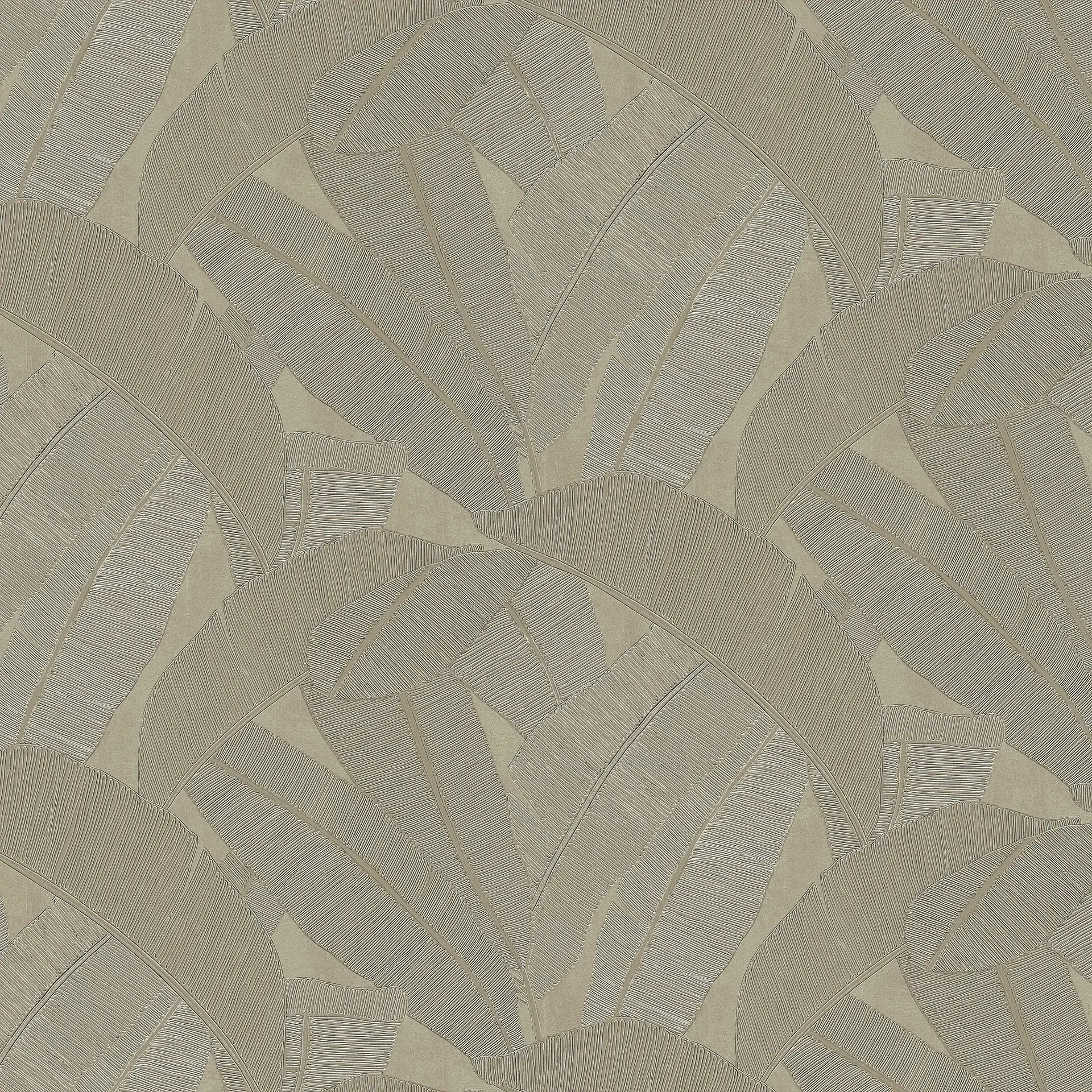 Seamless pattern of textured, overlapping leaves in light beige and greige, with a subtle embossed effect.