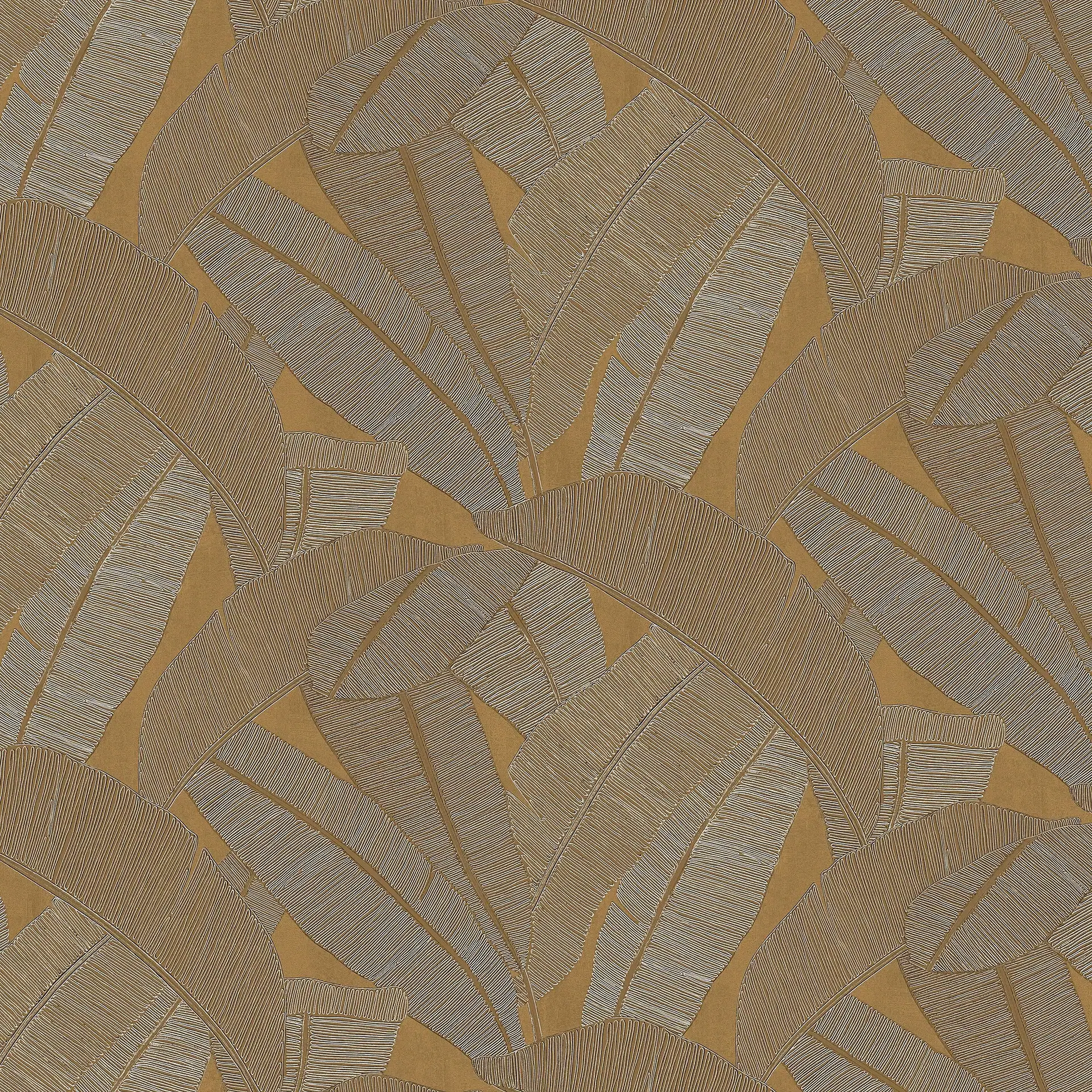 Seamless pattern of overlapping, stylized leaves in shades of brown and gold with linear textures.