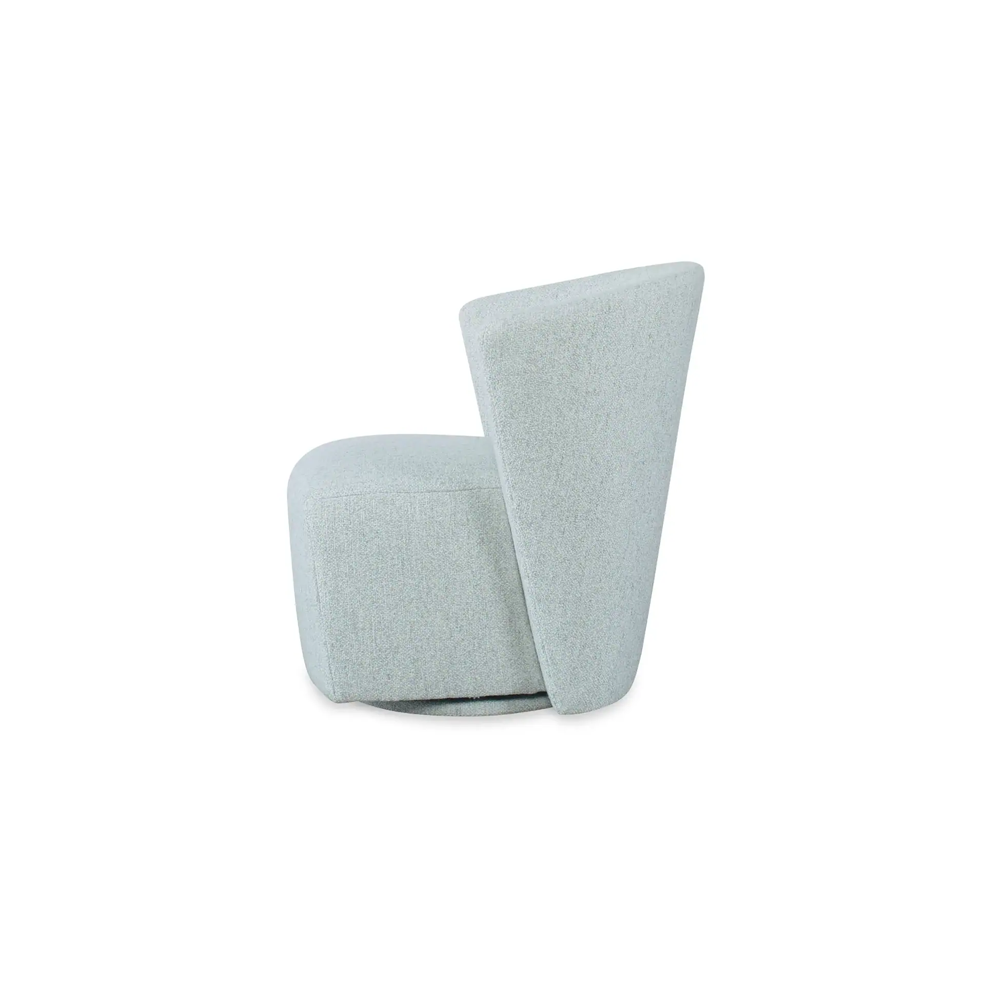 A light blue, modern armless chair with a unique angular backrest on a white background.