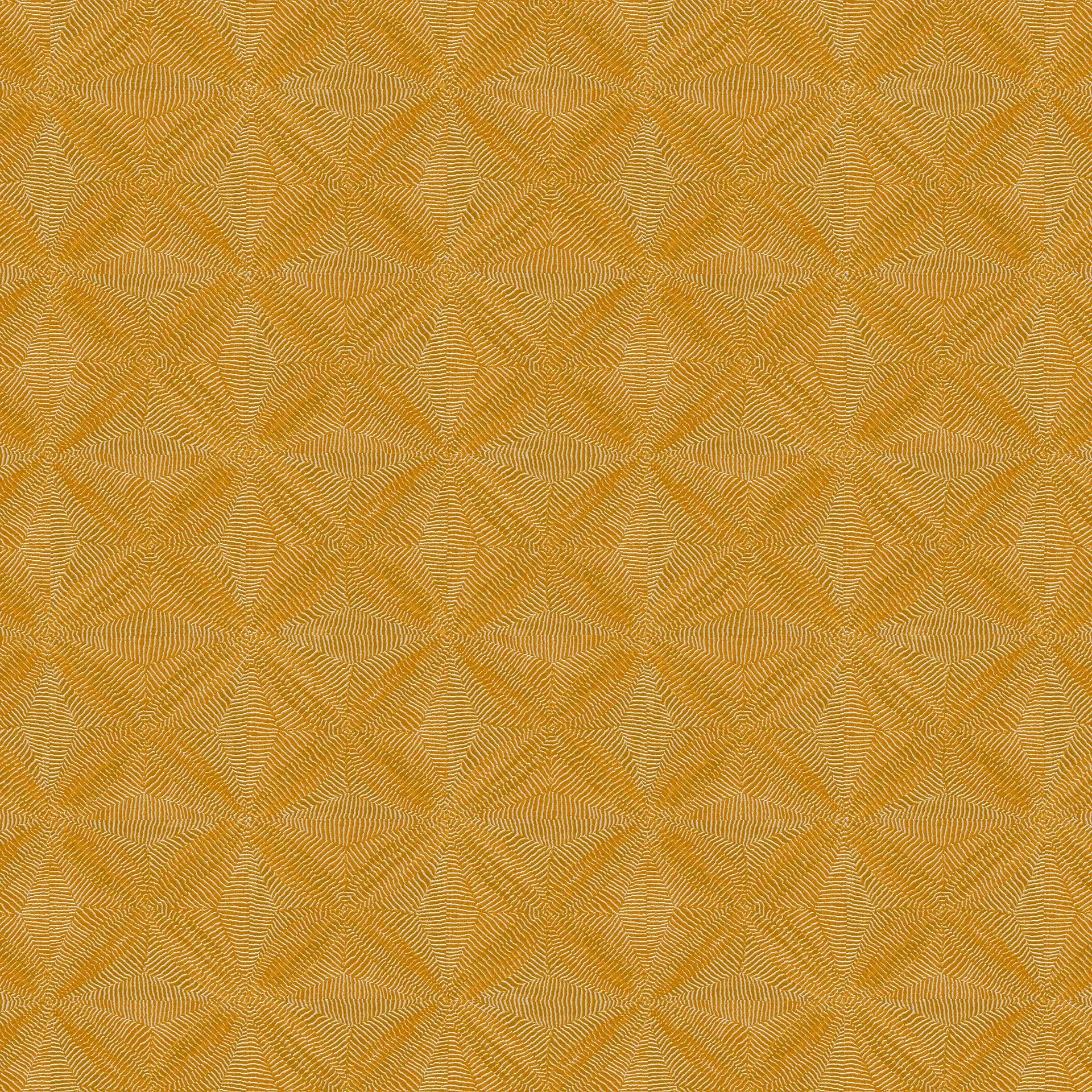 Seamless golden yellow pattern with repeating geometric shapes formed by fine, wavy, light-colored lines.