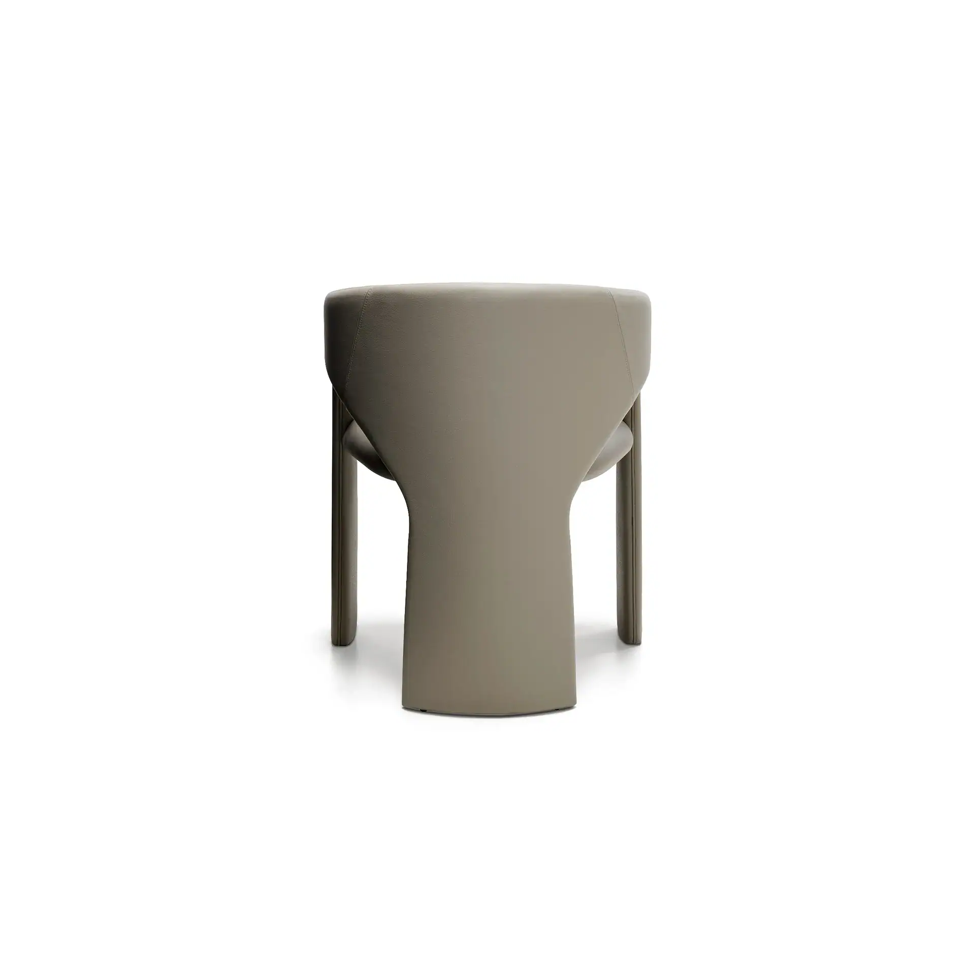 Sklar Furnishings chair back view showing taupe leather seat and short legs.