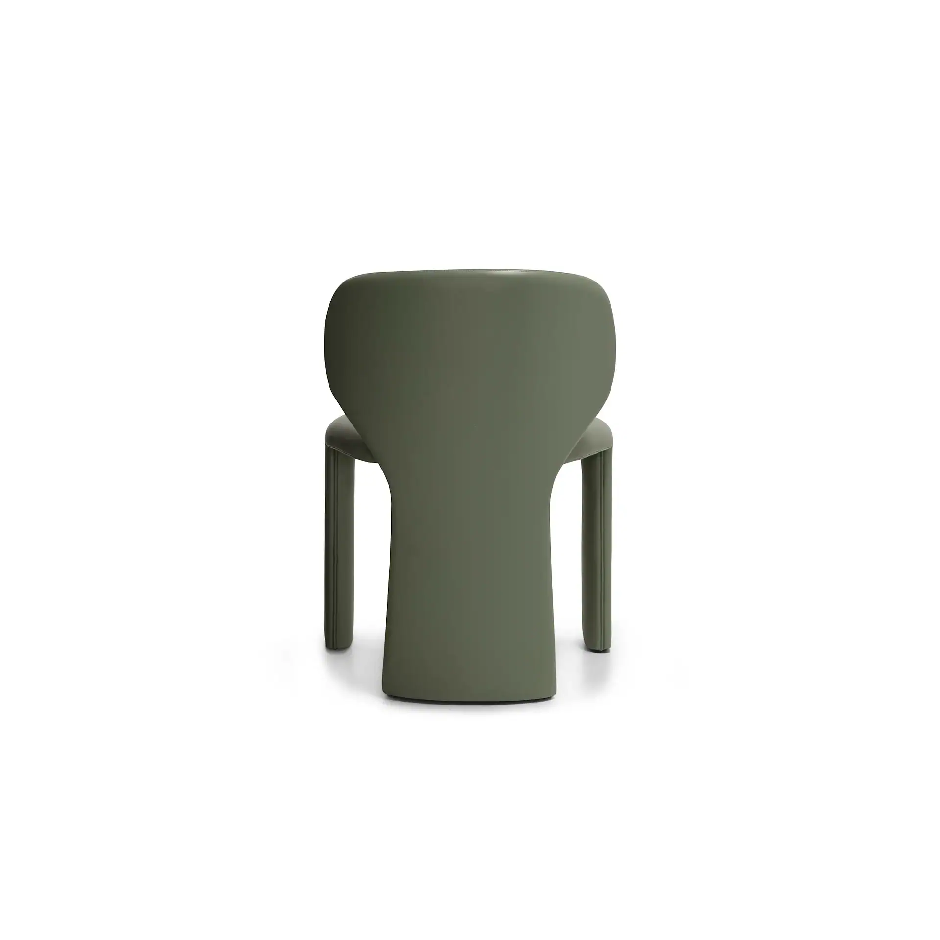 Sklar Furnishings chair back view in olive green with curved back.