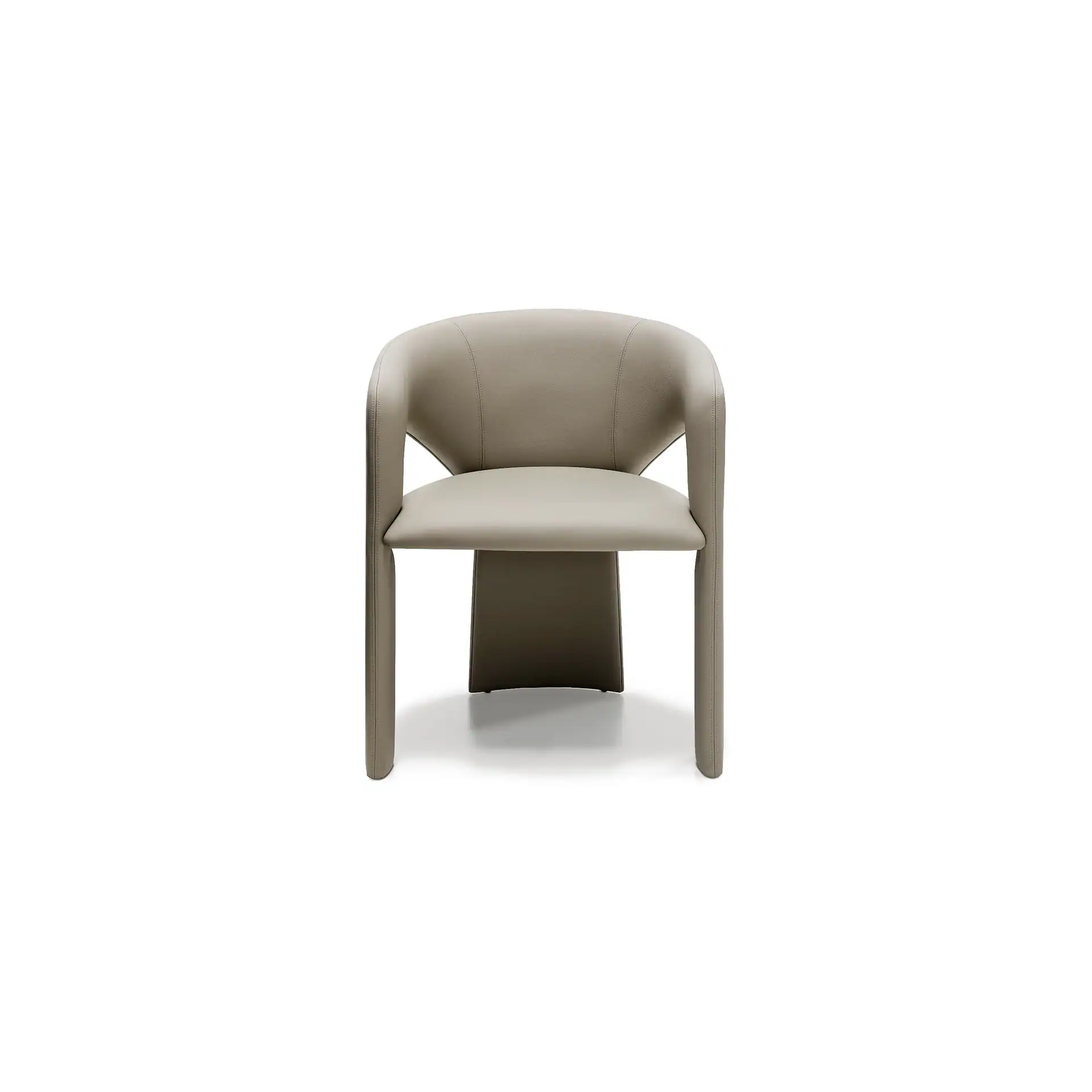 Sklar Furnishings chair with beige leather upholstery and arched back.