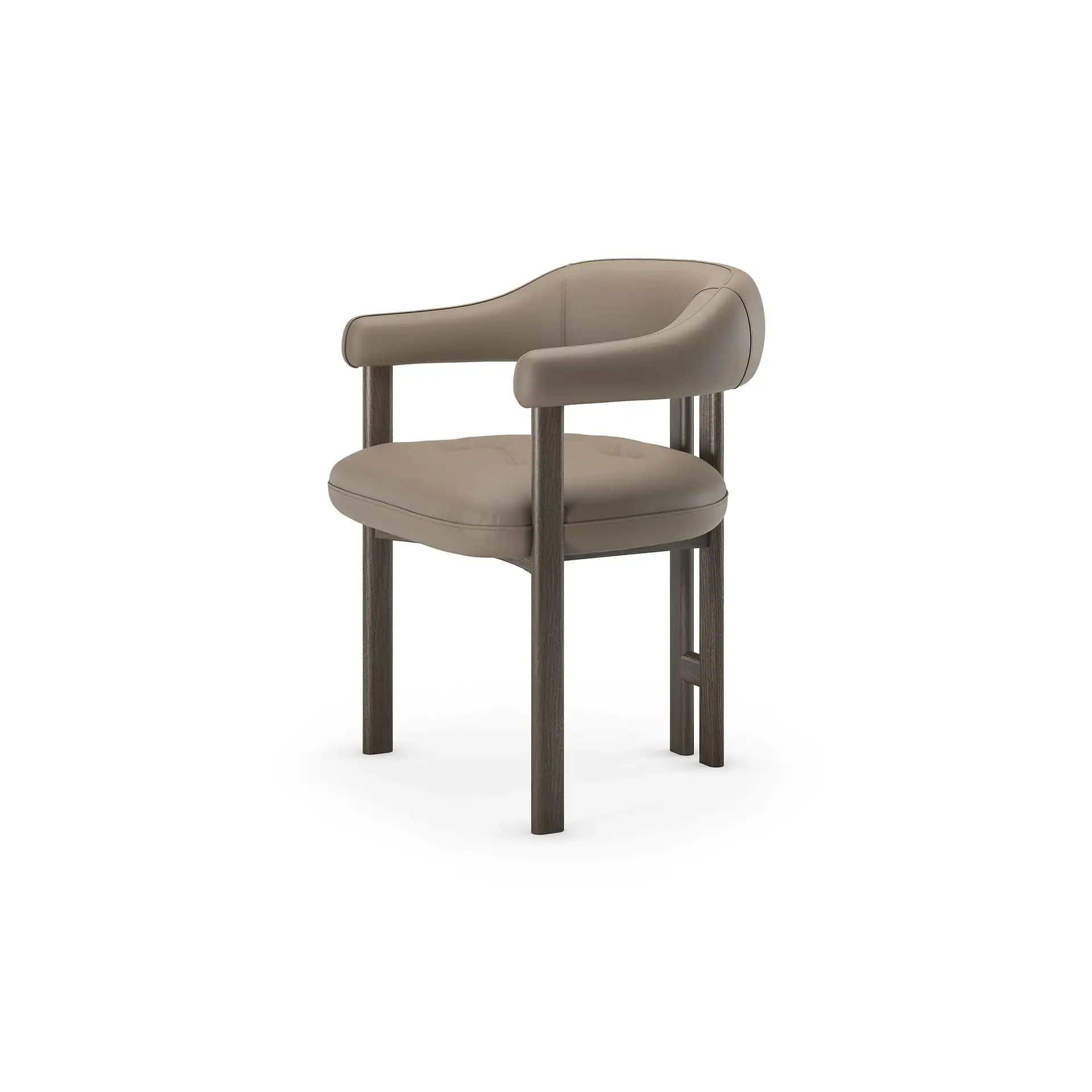 Greta dining armchair in taupe with dark wood legs.