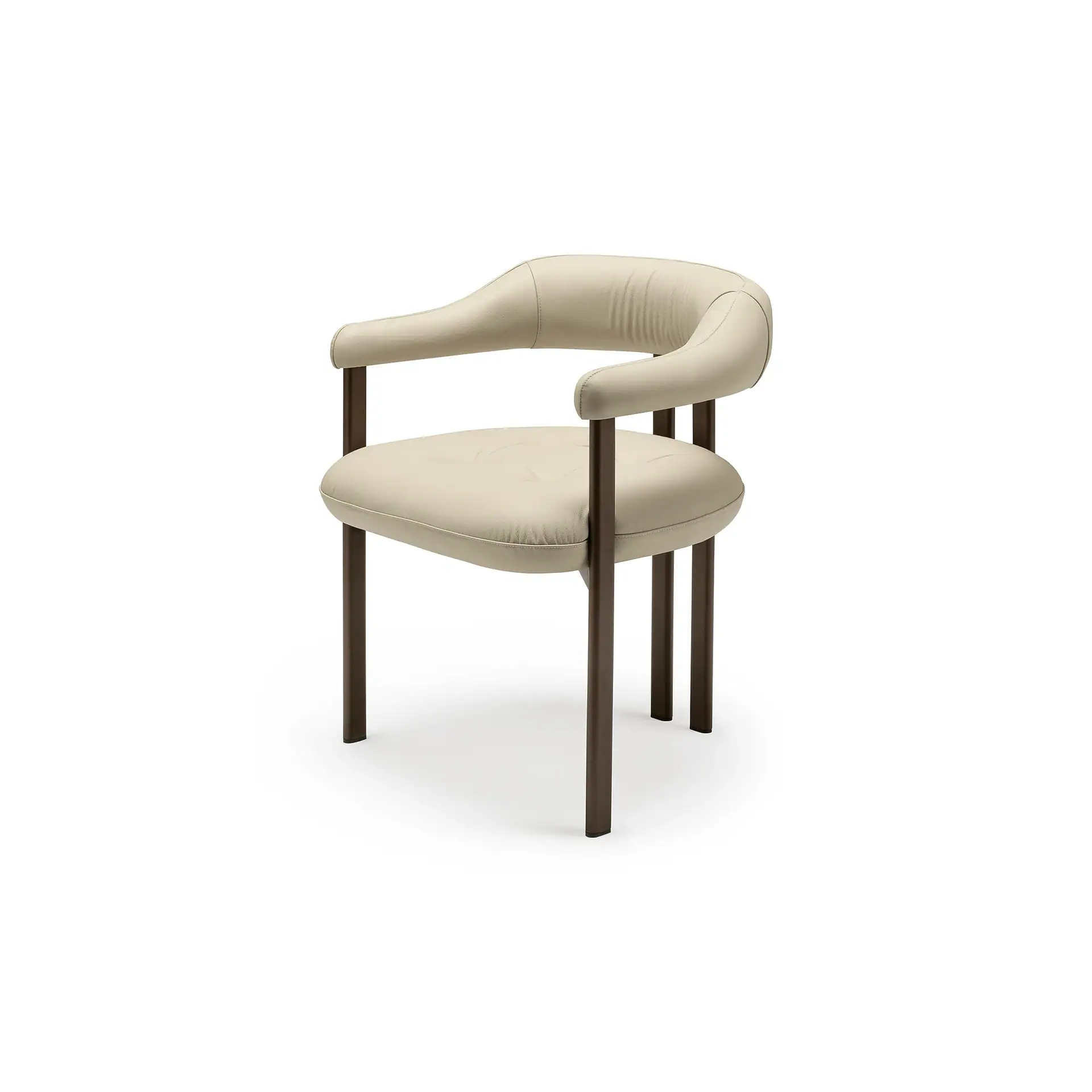 Greta Dining Armchair by Sklar Furnishings with cream upholstery and dark wood legs.